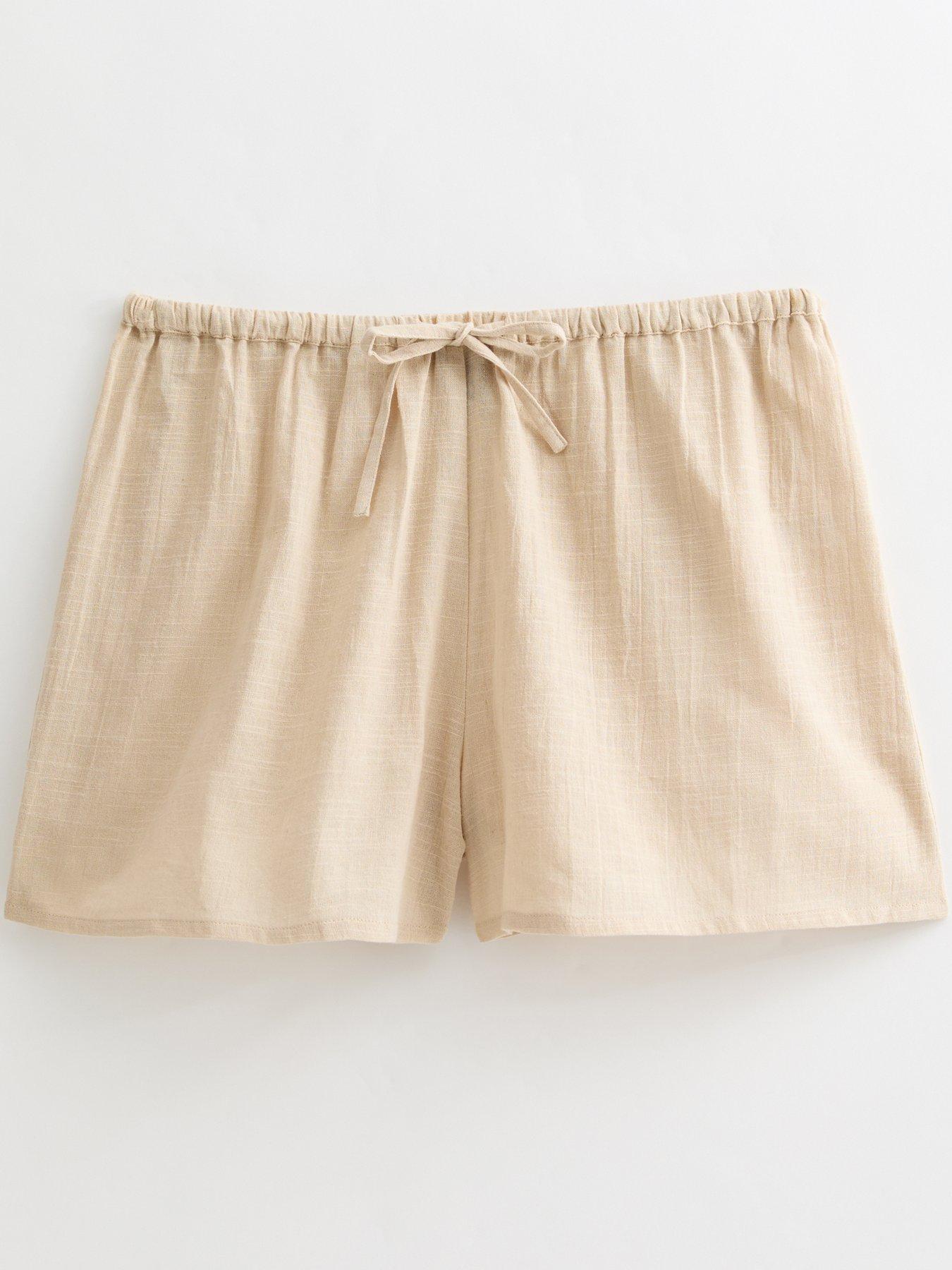 Image 5 of 5 of New Look Drawstring Waist Slubbed Shorts - Cream