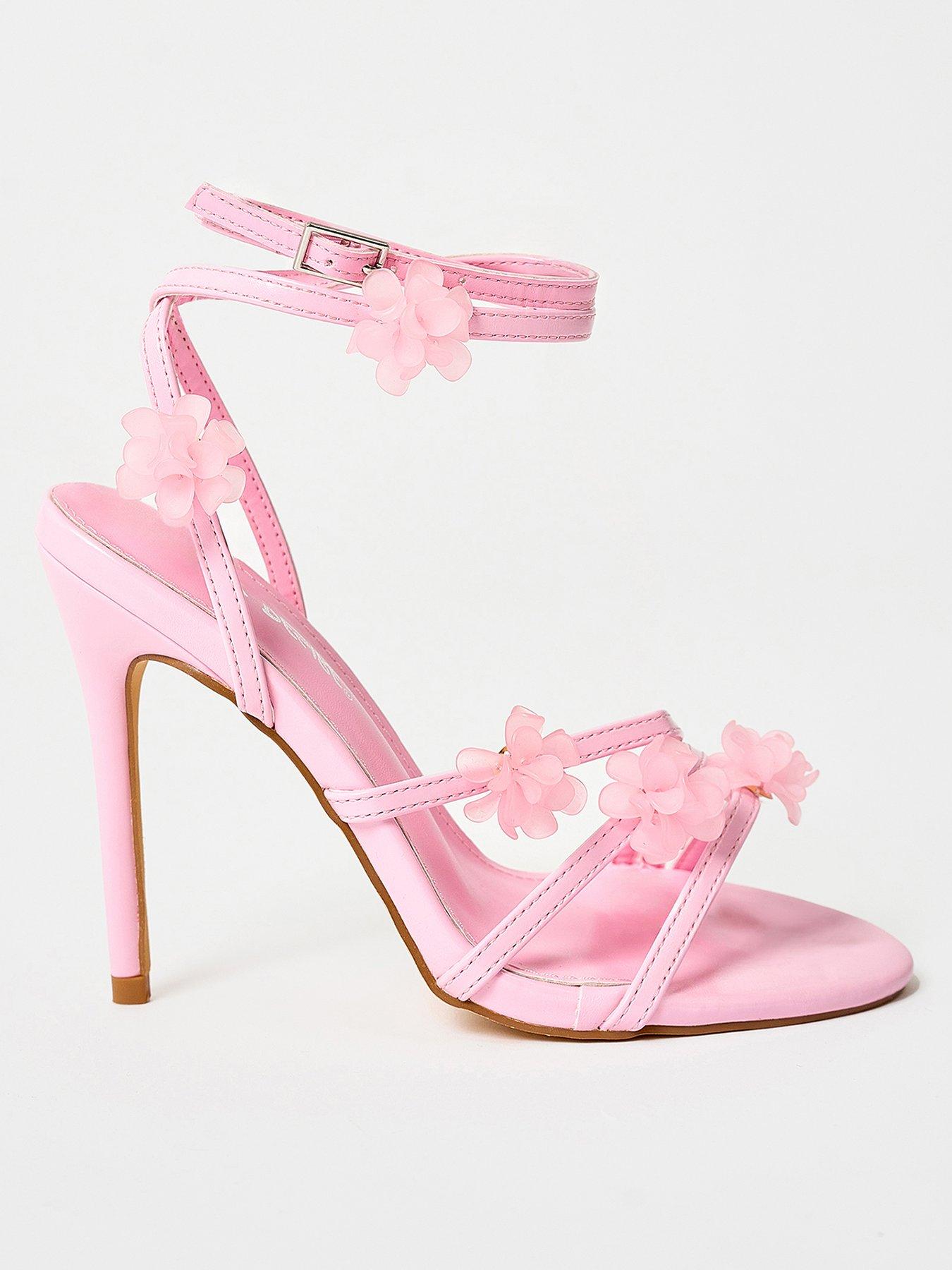 undefined Enid Flower Gem Detail Heels - Pale Pink