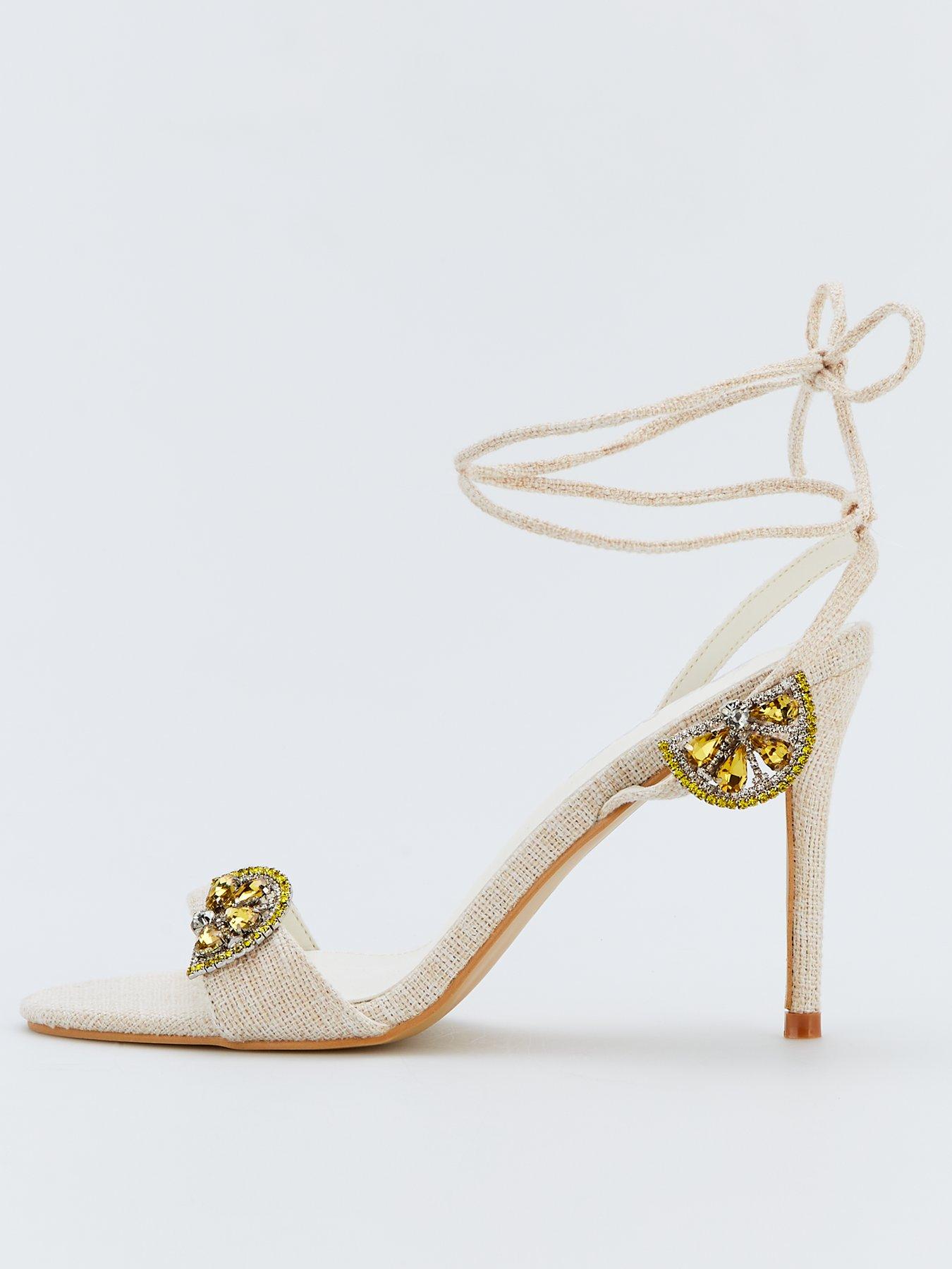 Public Desire Fruity Lemon Embellished Heeled Sandals - Natural
