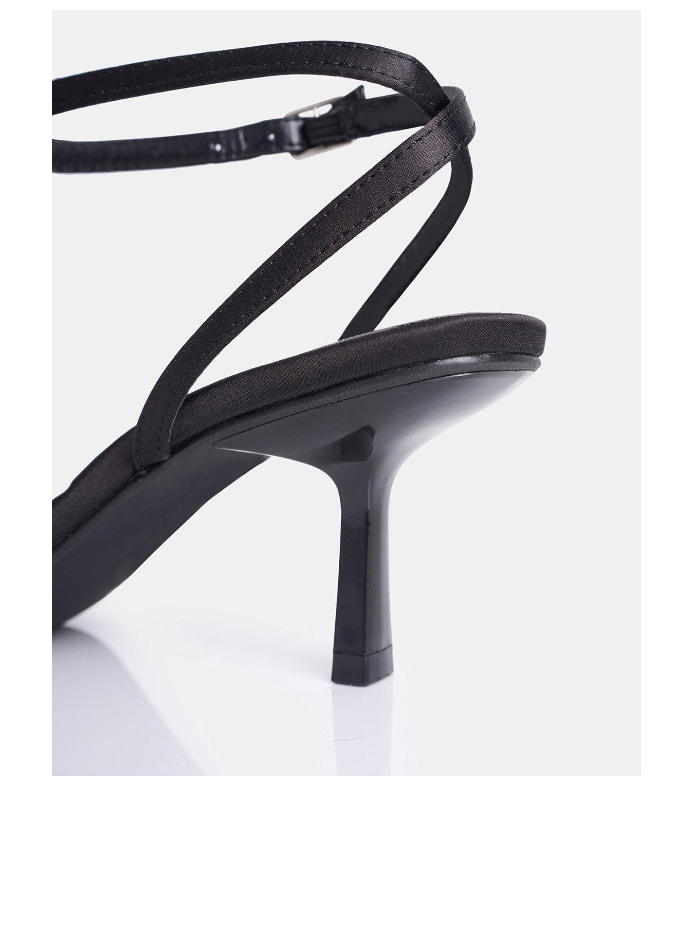  image of public-desire-nara-black-satin-white-orchid-flower-square-toe-stiletto-mid-heels