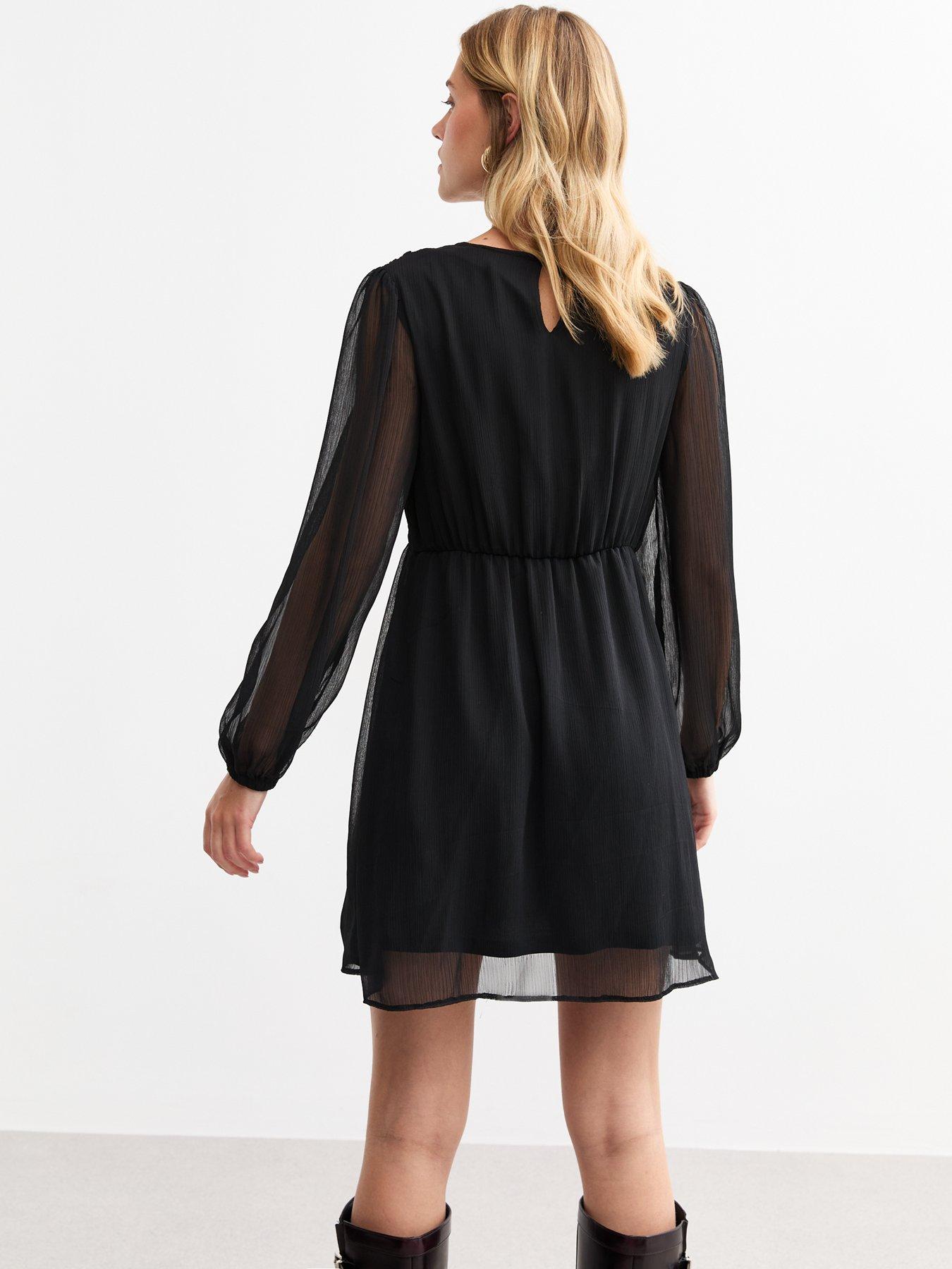 image of new-look-shirred-chiffon-mini-dress-black
