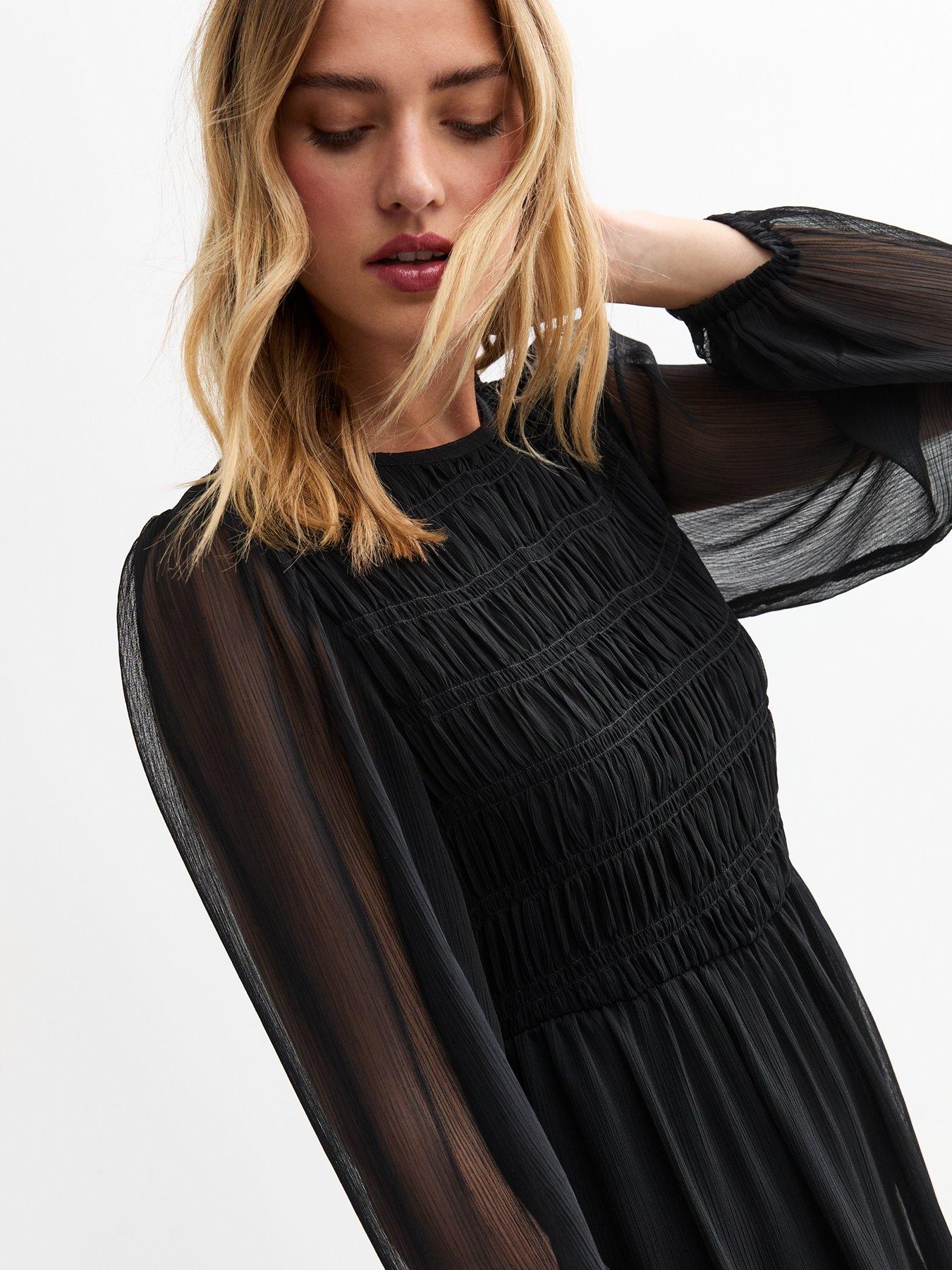  image of new-look-shirred-chiffon-mini-dress-black