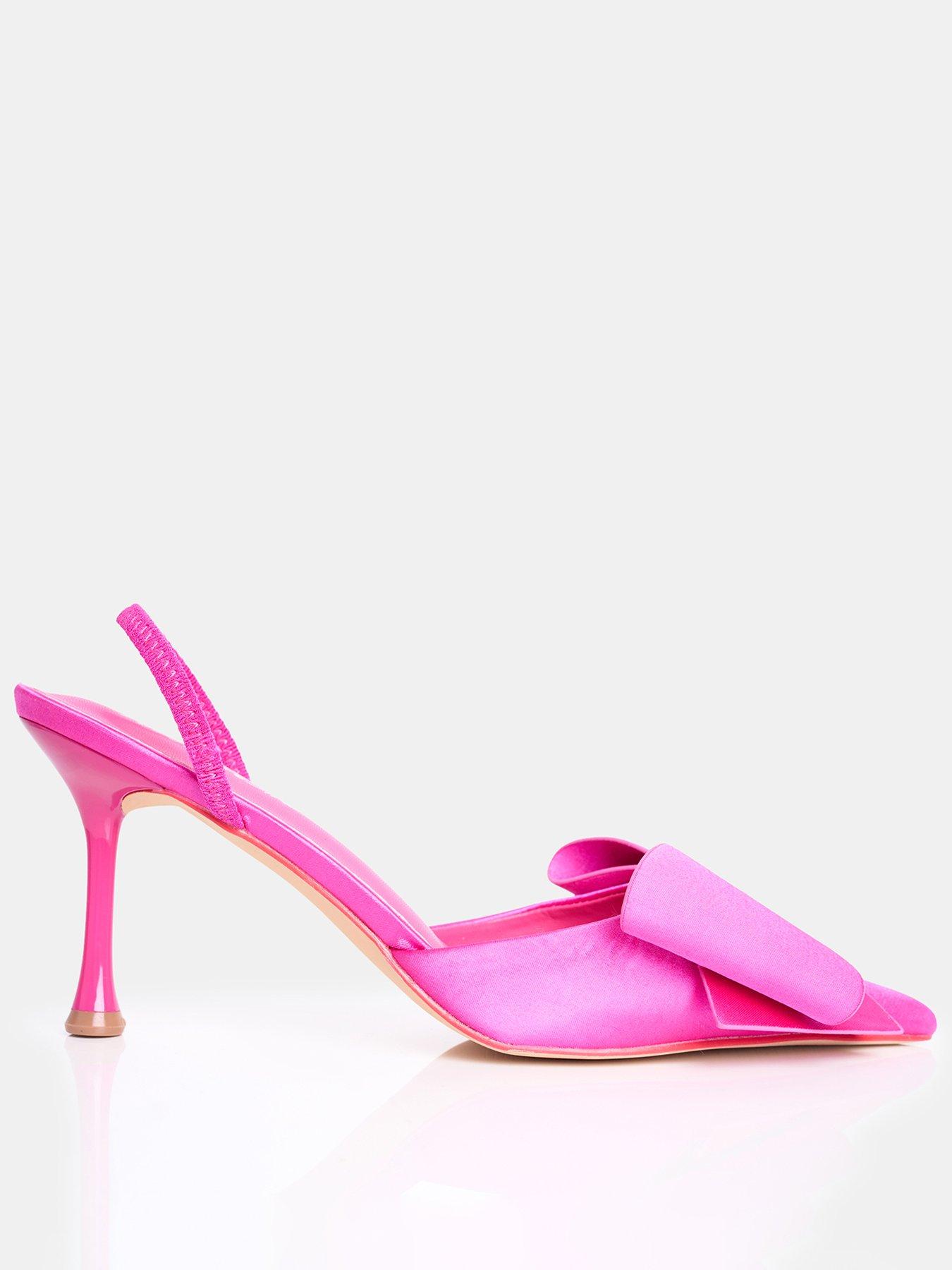  image of public-desire-loren-bow-mid-heel-hot-pink-satin