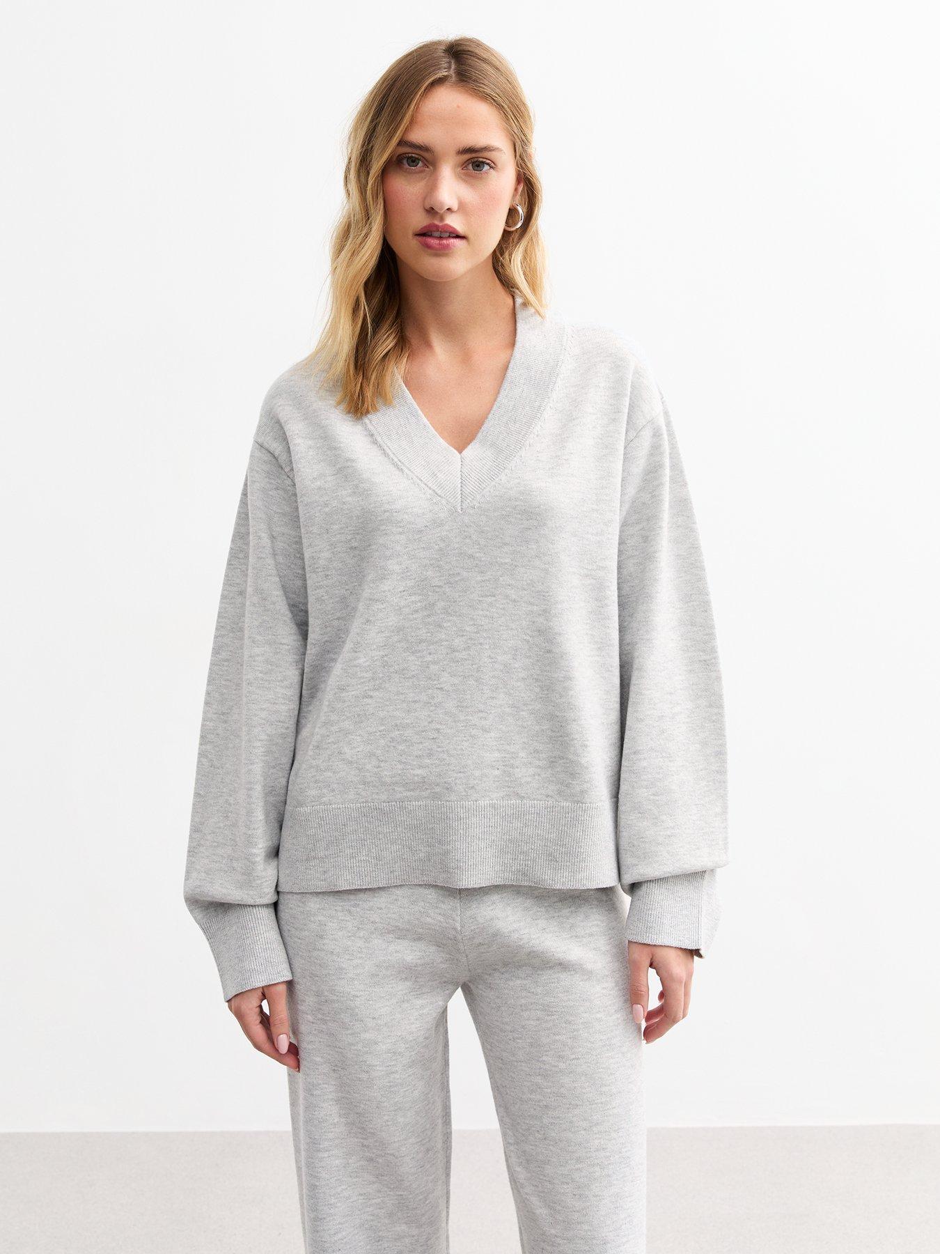 Image 1 of 4 of New Look V-Neck Slit Hem Jumper - Grey