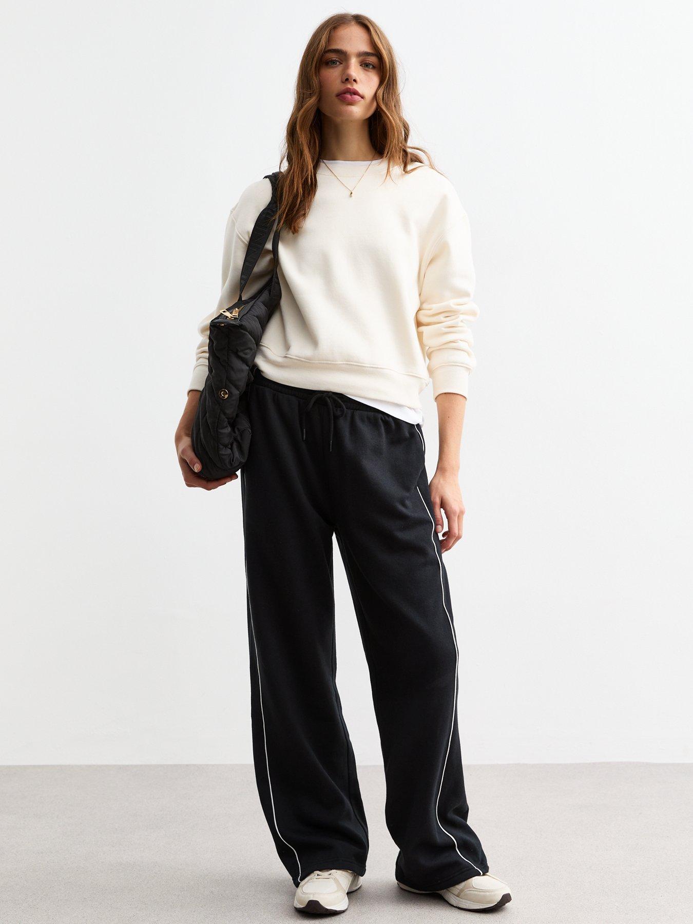 undefined Black Side Stripe Wide Leg Joggers