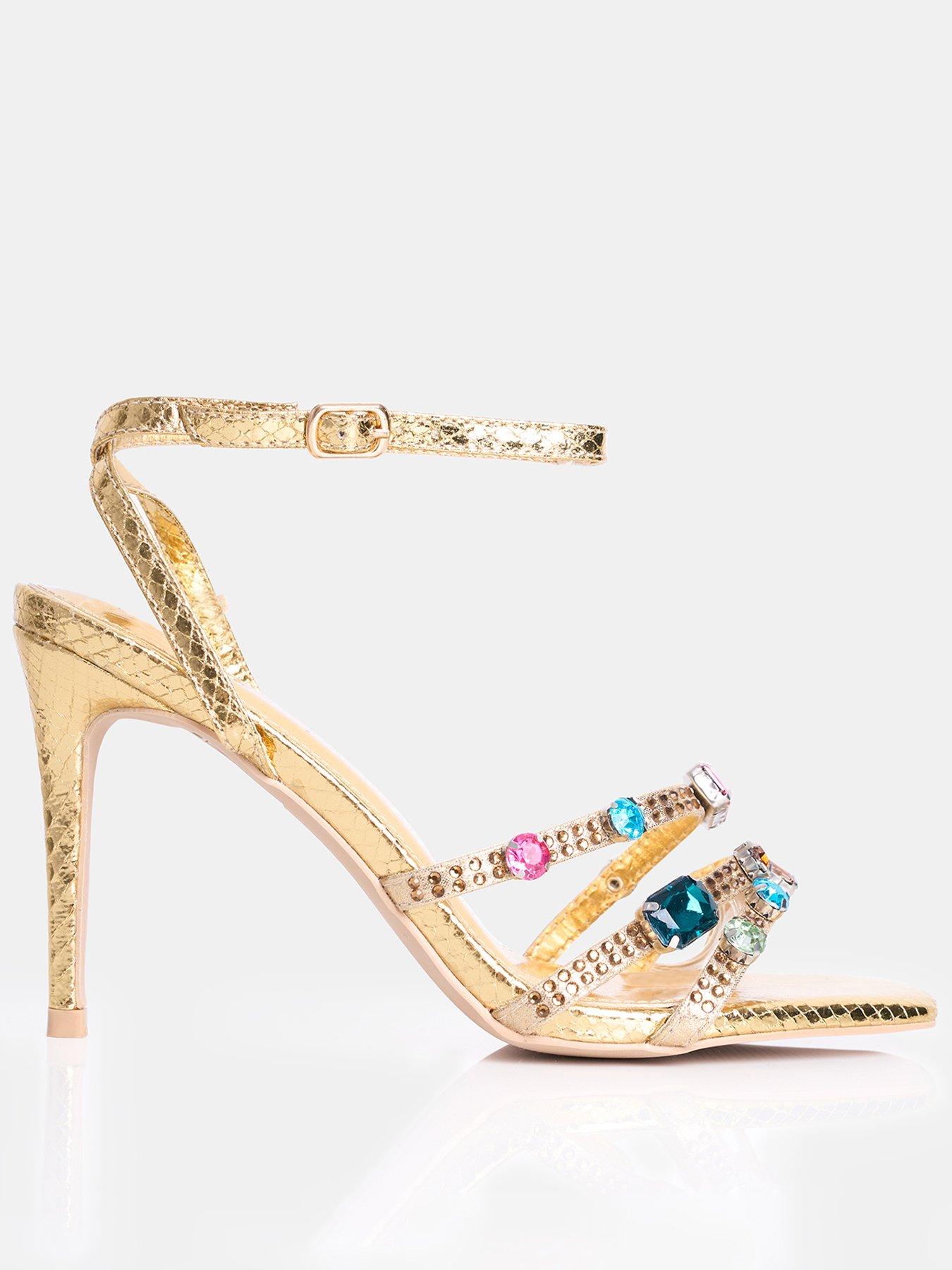 undefined Fitzgerald Strappy Embellished Heels - Gold