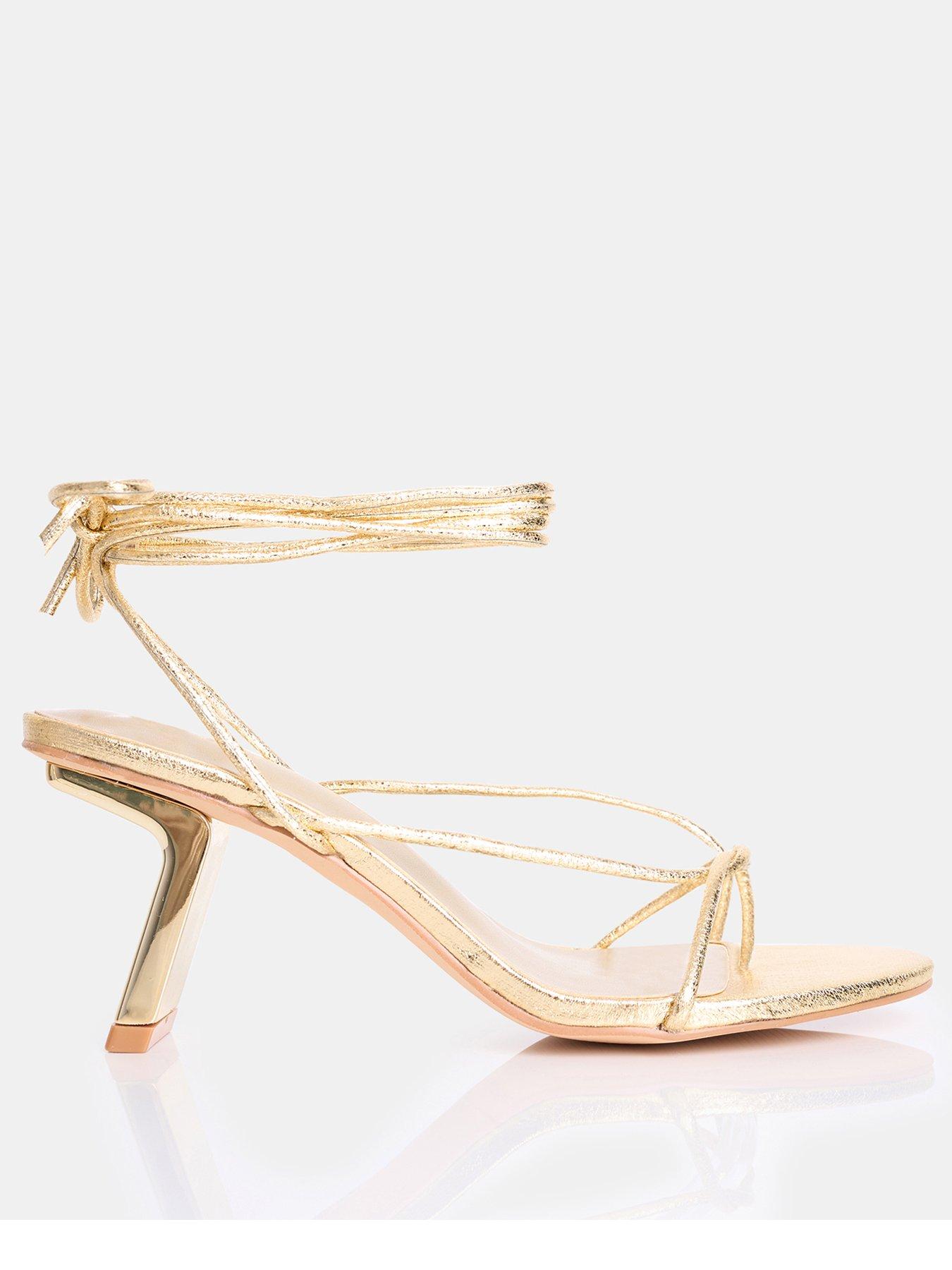 Public Desire Birdie Strappy Mid Heels - Cracked Metallic PU