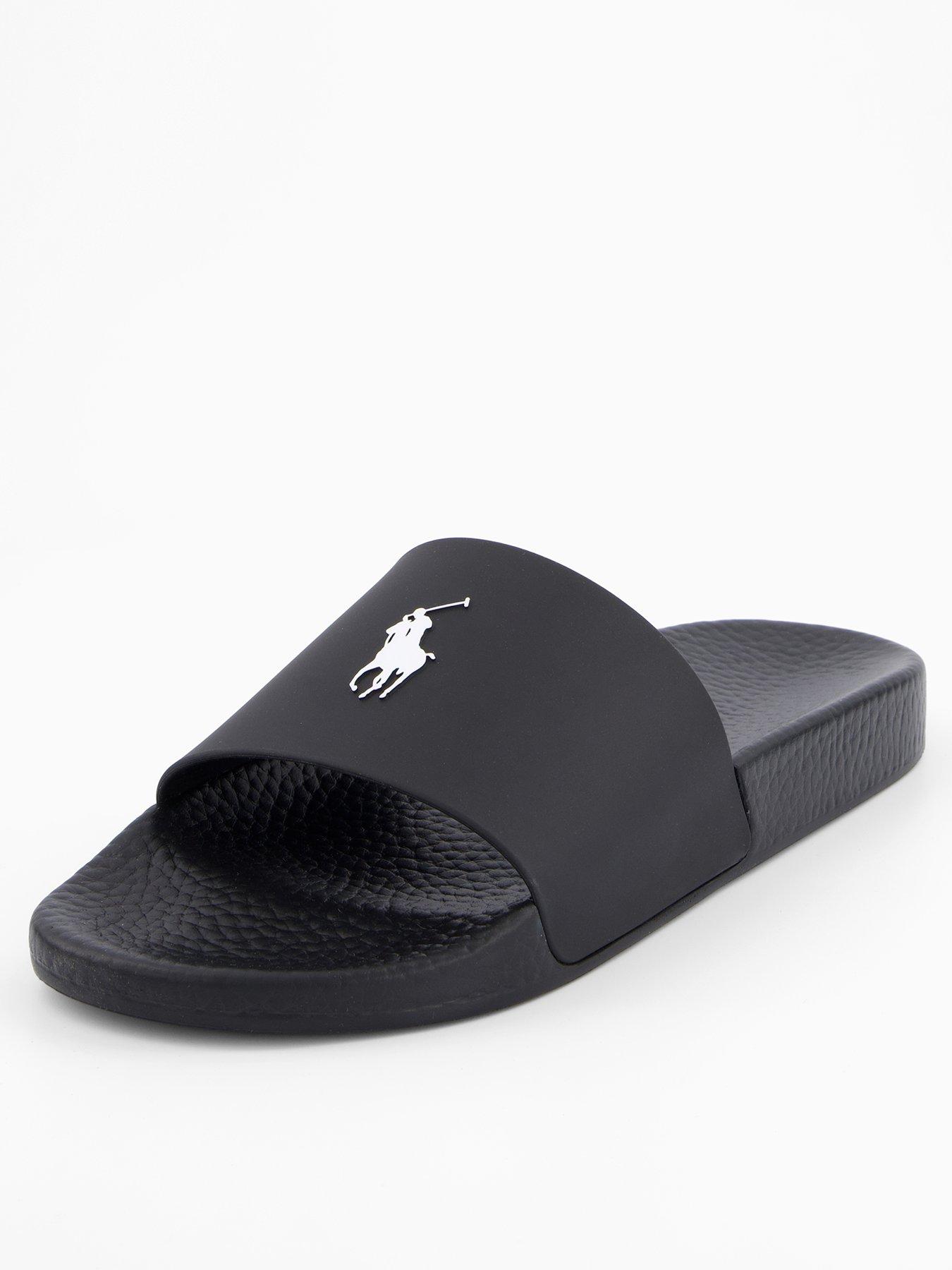 Image 1 of 6 of Polo Ralph Lauren Pool Sliders - Black/White