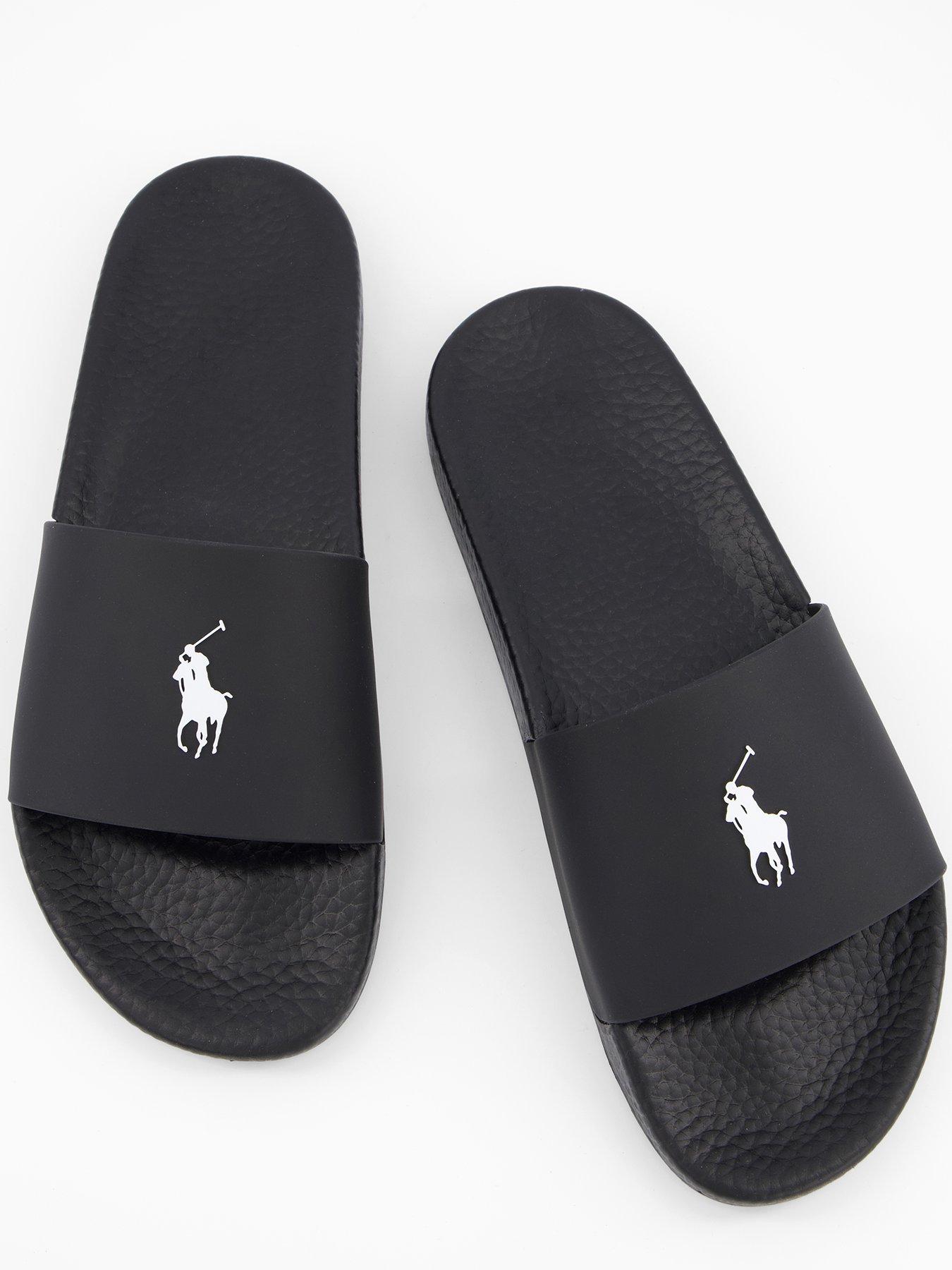 Image 3 of 6 of Polo Ralph Lauren Pool Sliders - Black/White