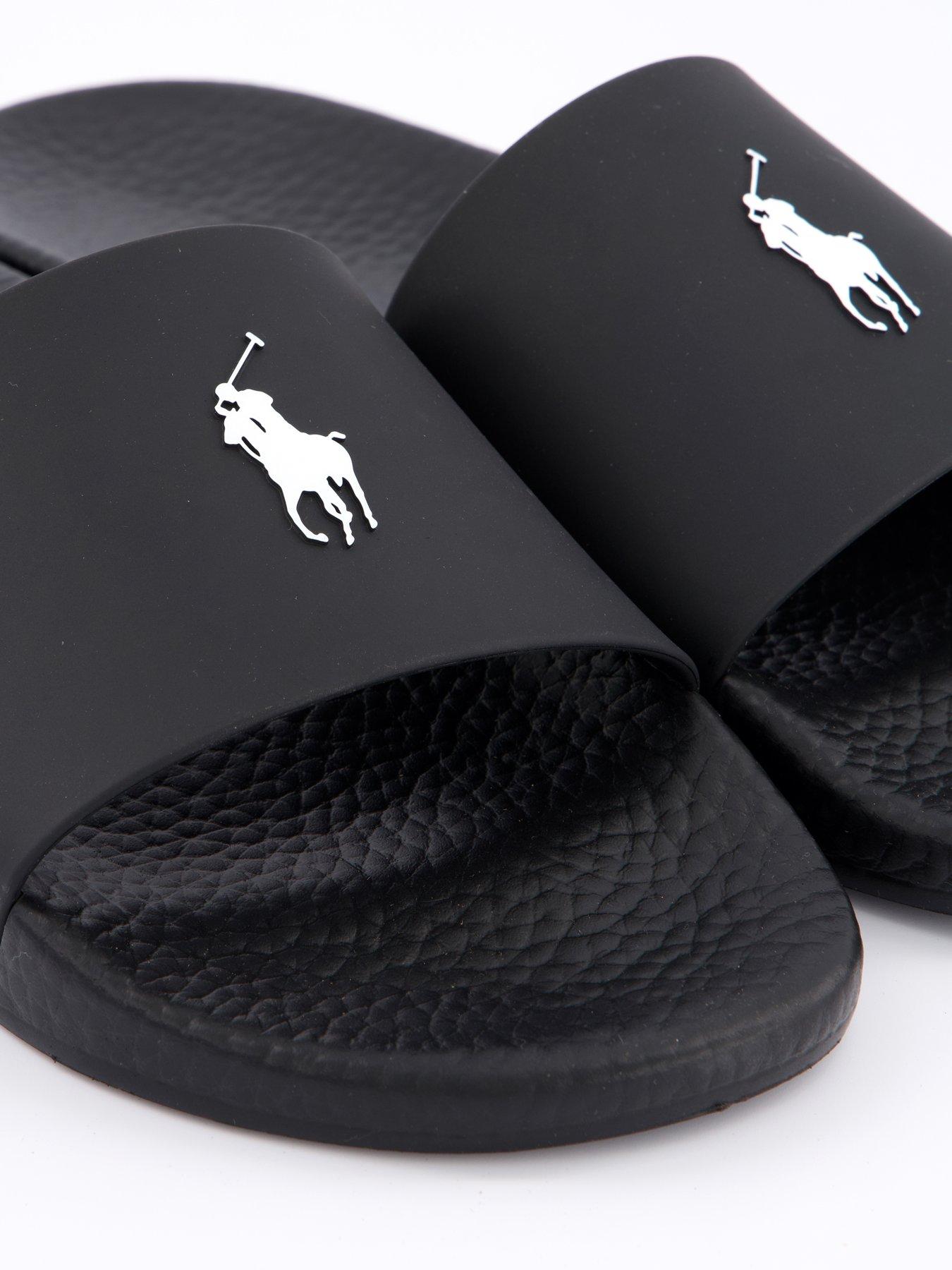 Image 5 of 6 of Polo Ralph Lauren Pool Sliders - Black/White