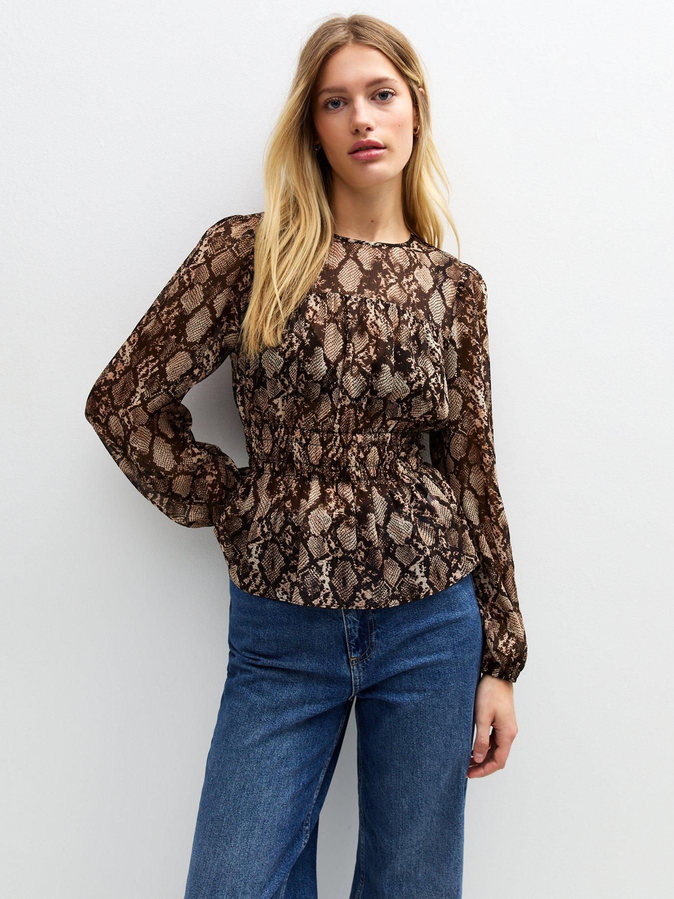 undefined Snake Print Chiffon Blouse - Brown