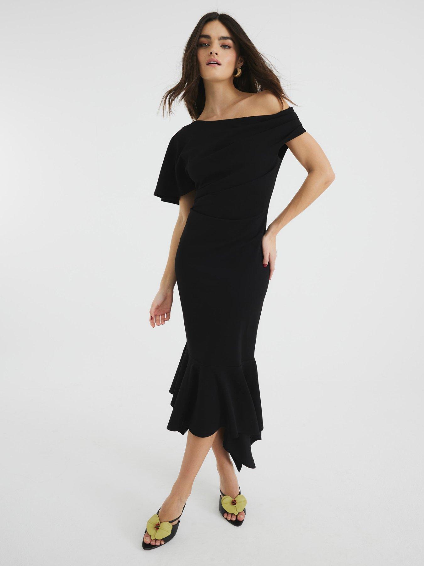 River Island Drape Asymmetric Dress - Black | Littlewoods