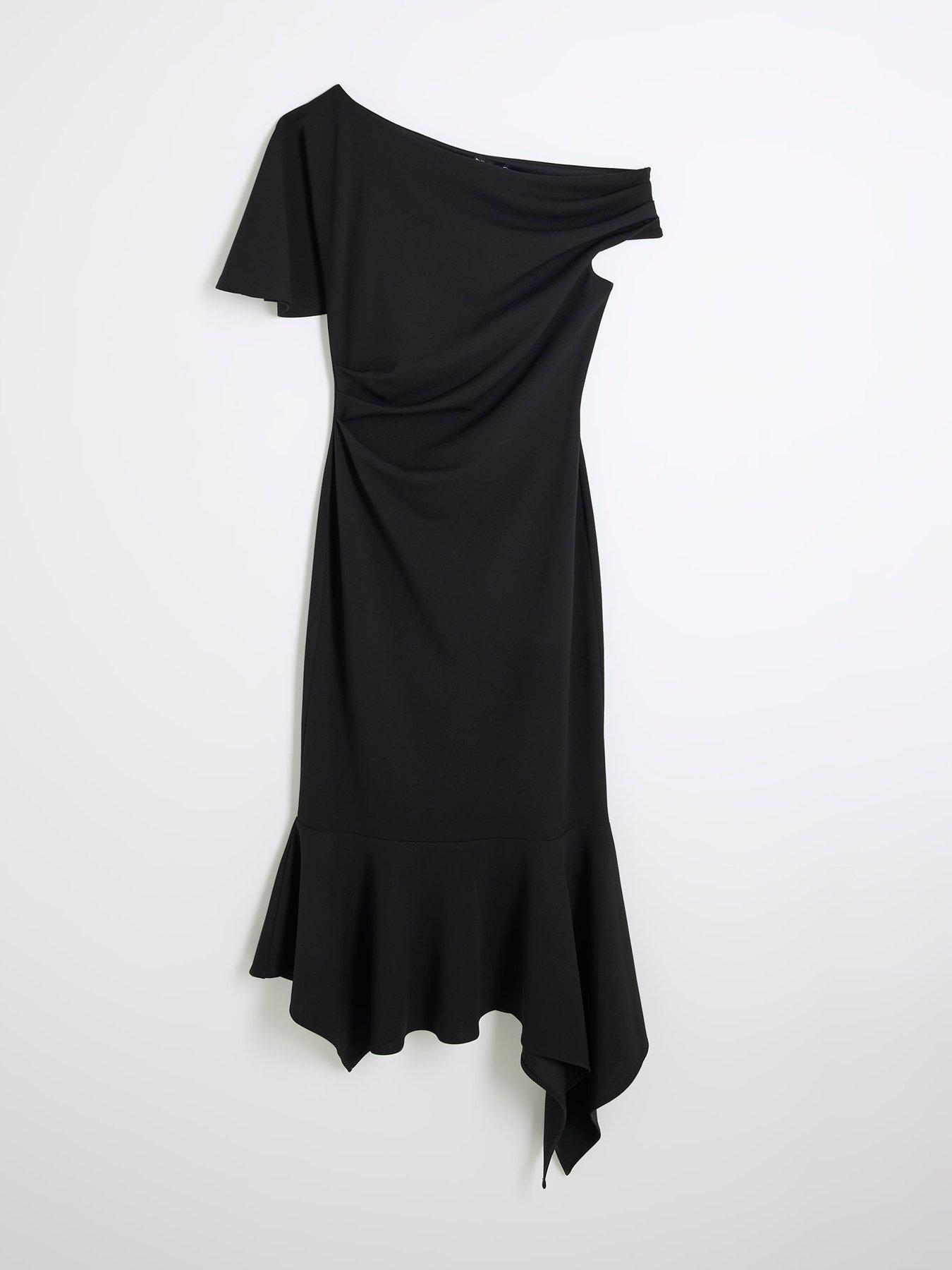 image of river-island-drape-asymmetric-dress-black