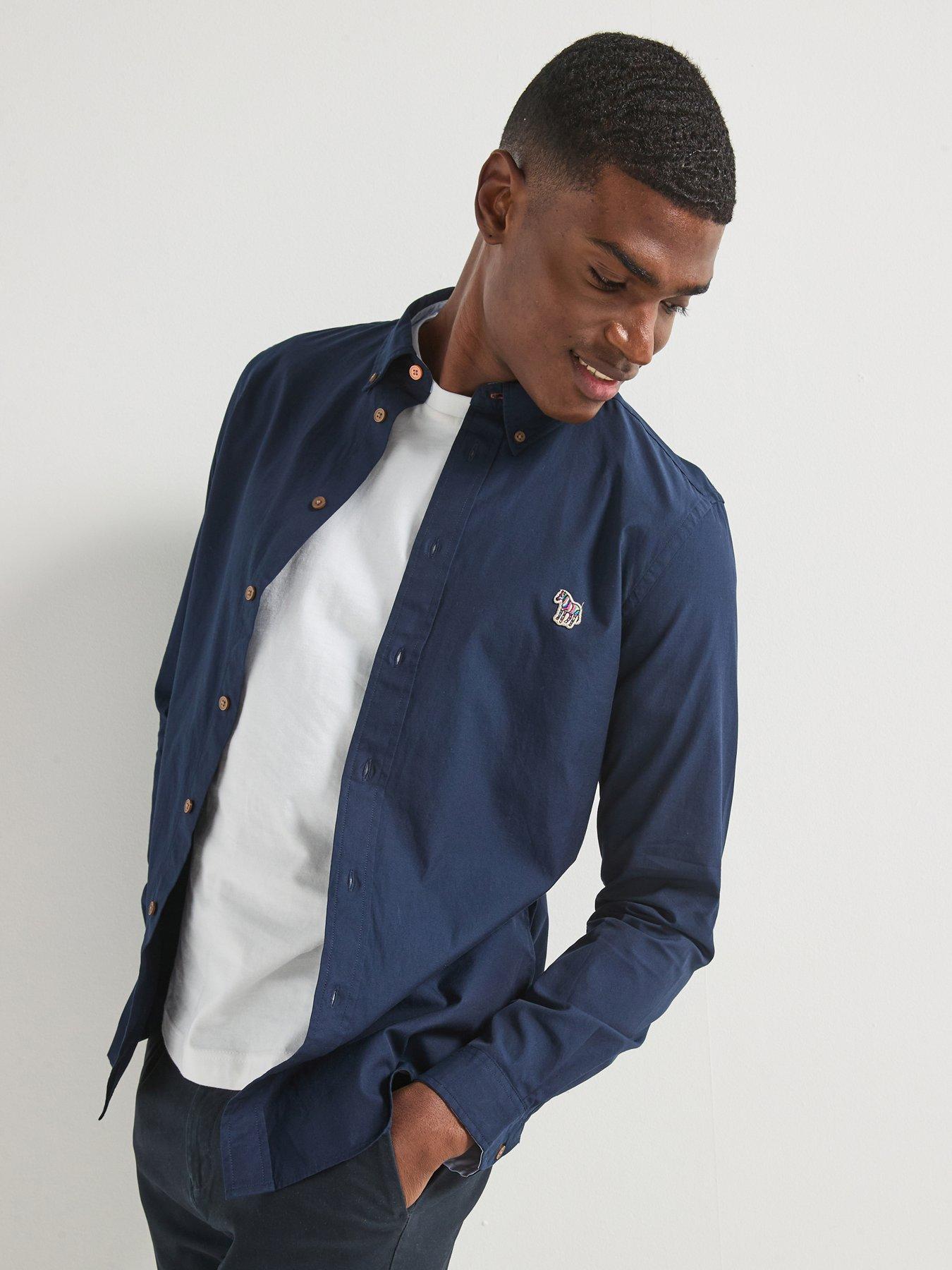 PS PAUL SMITH Long Sleeve Tailored Fit Zebra Badge Logo Shirt - Blue