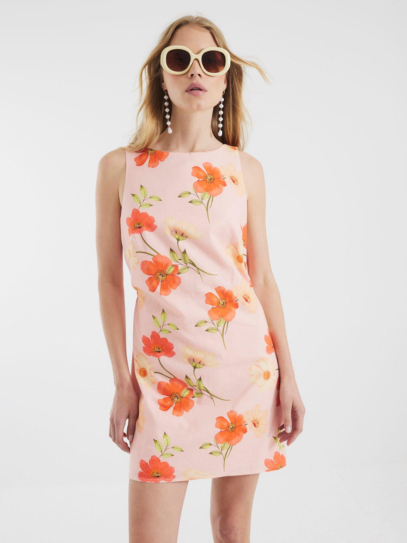 front image of river-island-floral-shift-mini-dress-pink