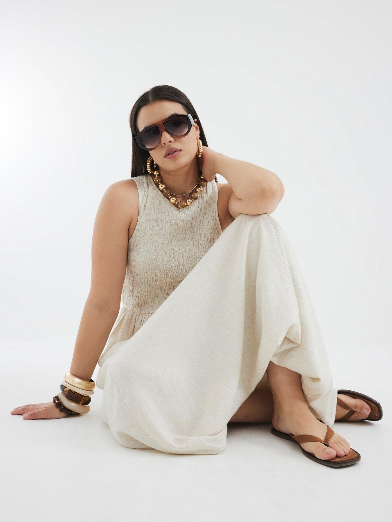  image of river-island-puff-ball-racer-midi-dress-beige