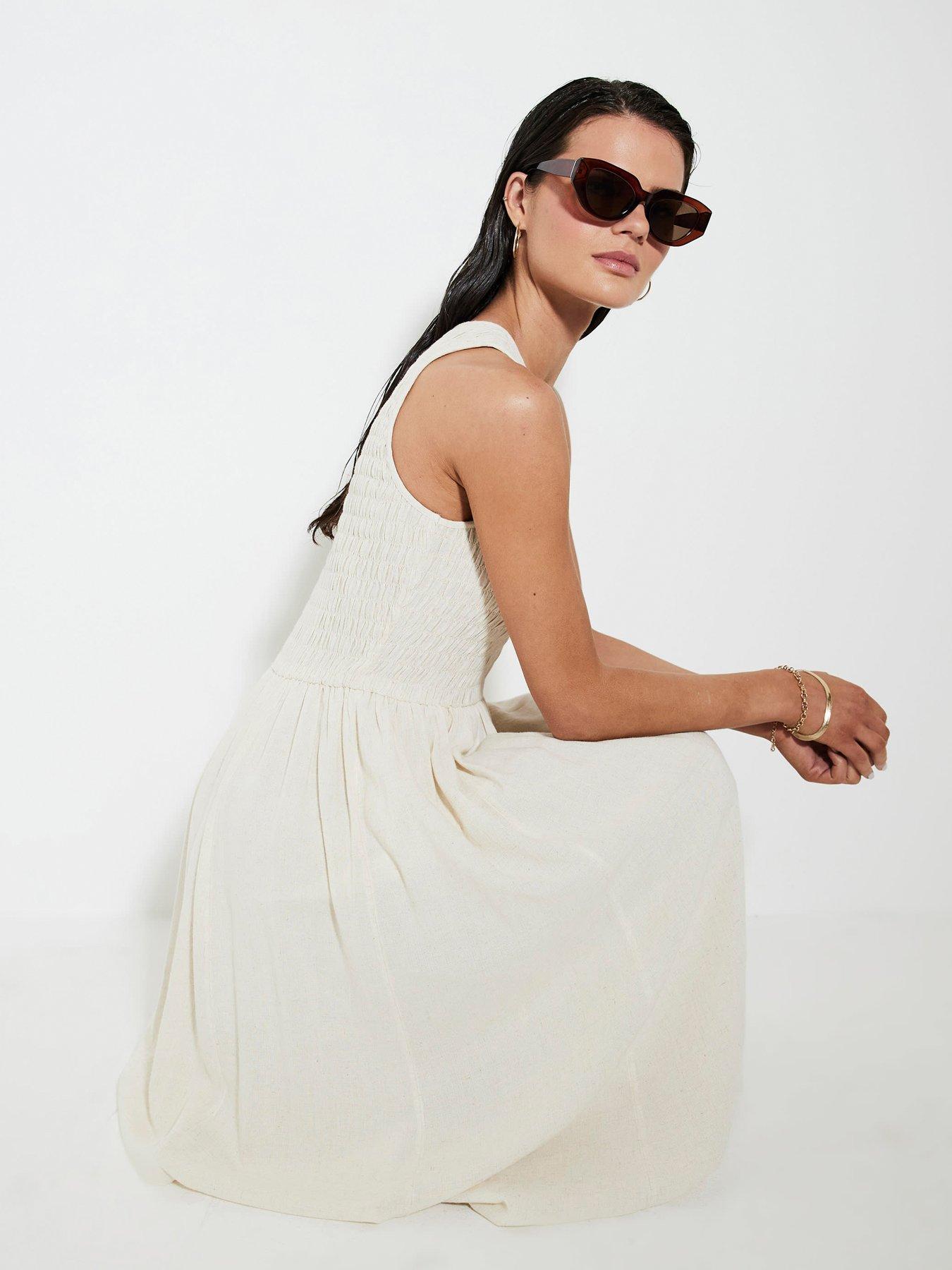  image of river-island-puff-ball-racer-midi-dress-beige