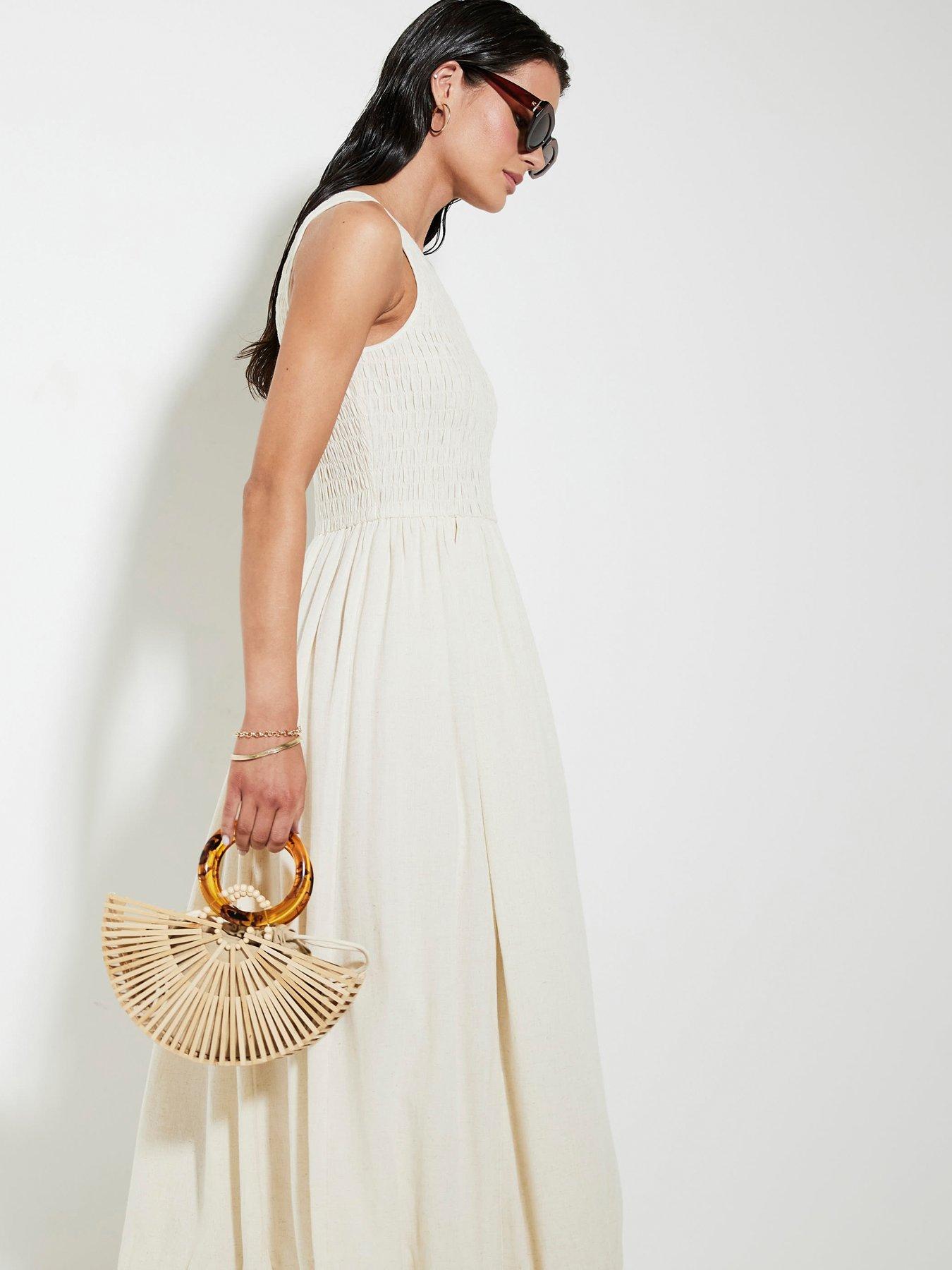  image of river-island-puff-ball-racer-midi-dress-beige