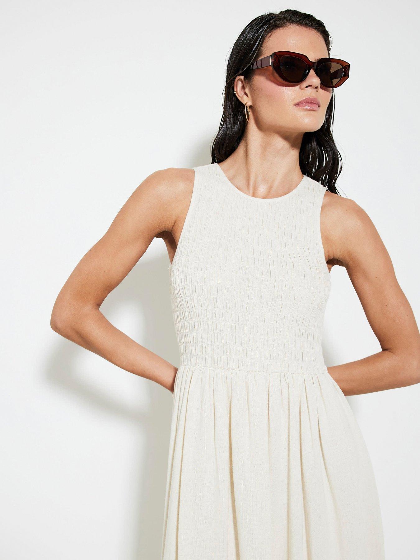  image of river-island-puff-ball-racer-midi-dress-beige