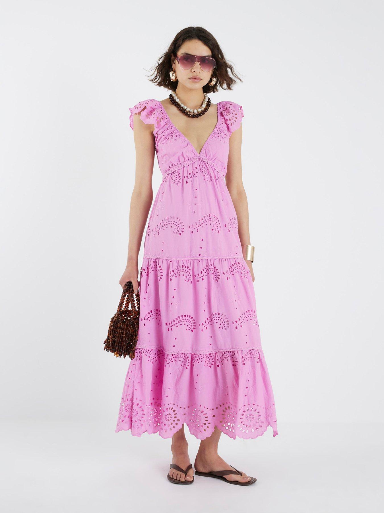 River Island Broderie Midi Dress - Pink | Littlewoods