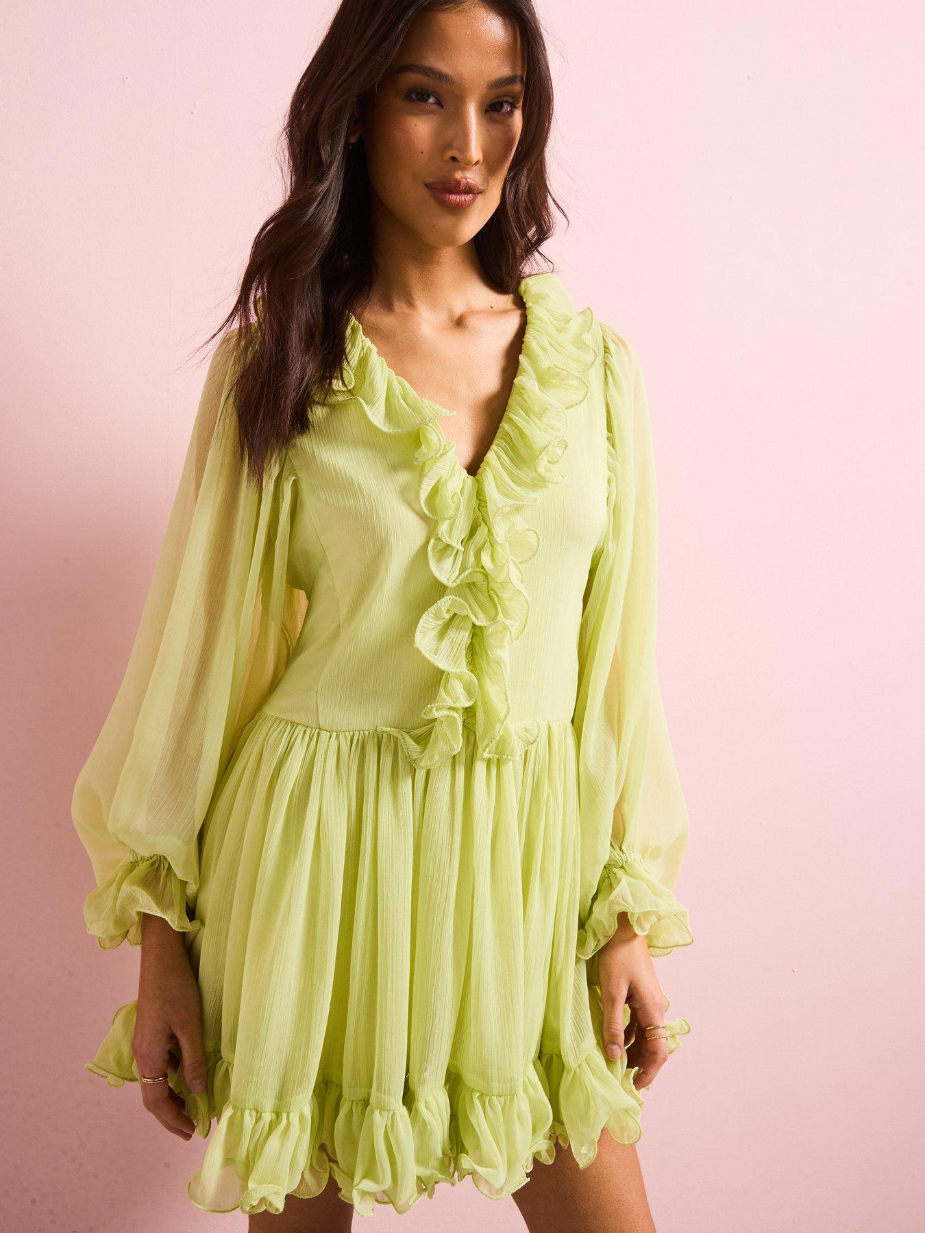  image of river-island-ruffle-mini-dress-green
