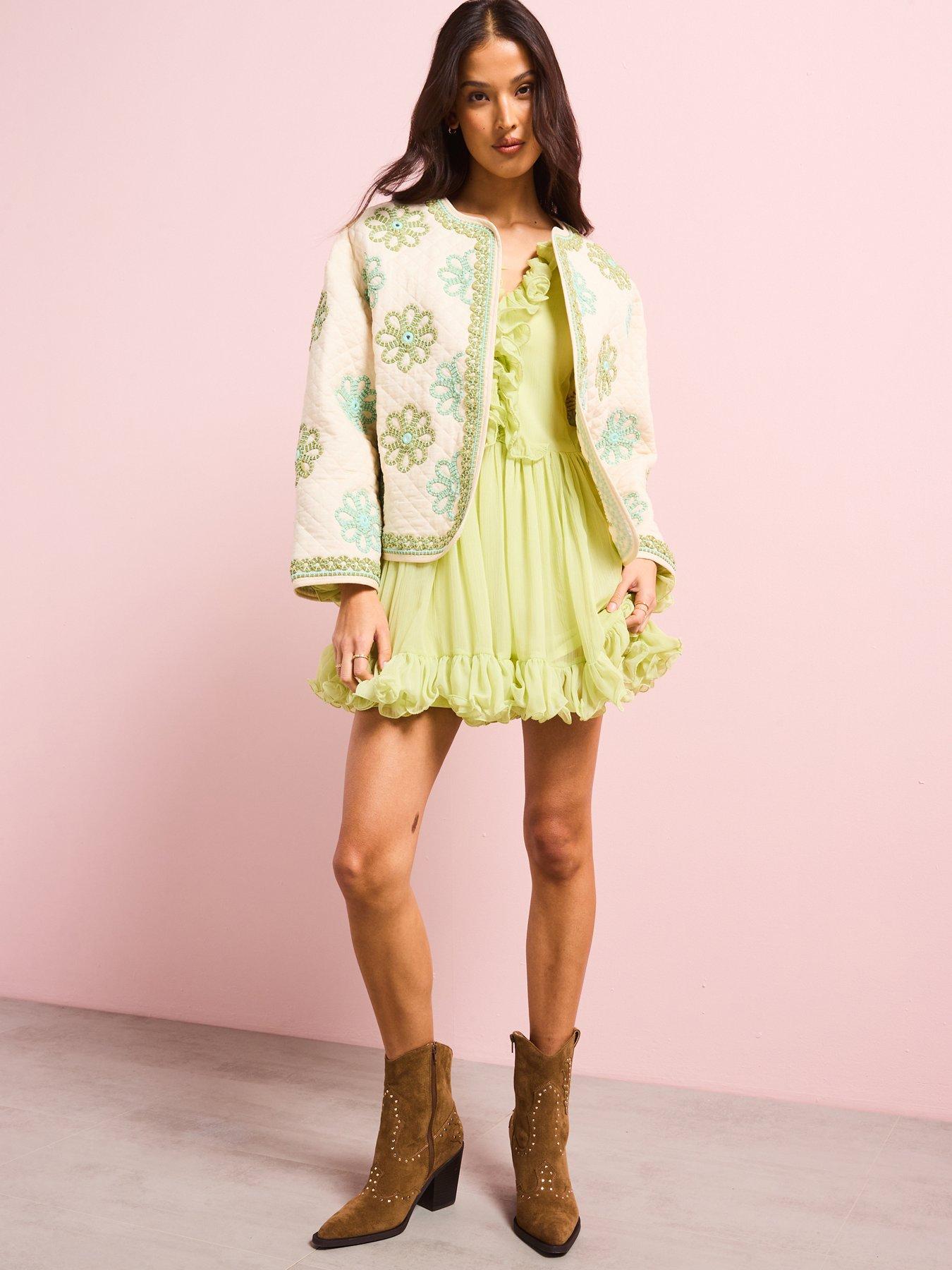  image of river-island-ruffle-mini-dress-green