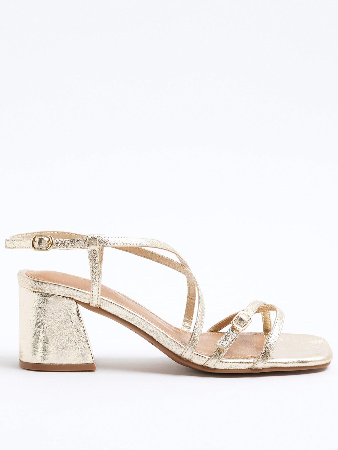 River Island Strappy Block Heel Sandal Gold Littlewoods