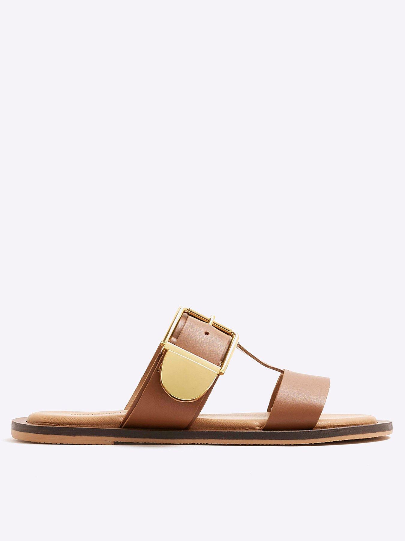 undefined T Bar Flat Sandals - Brown