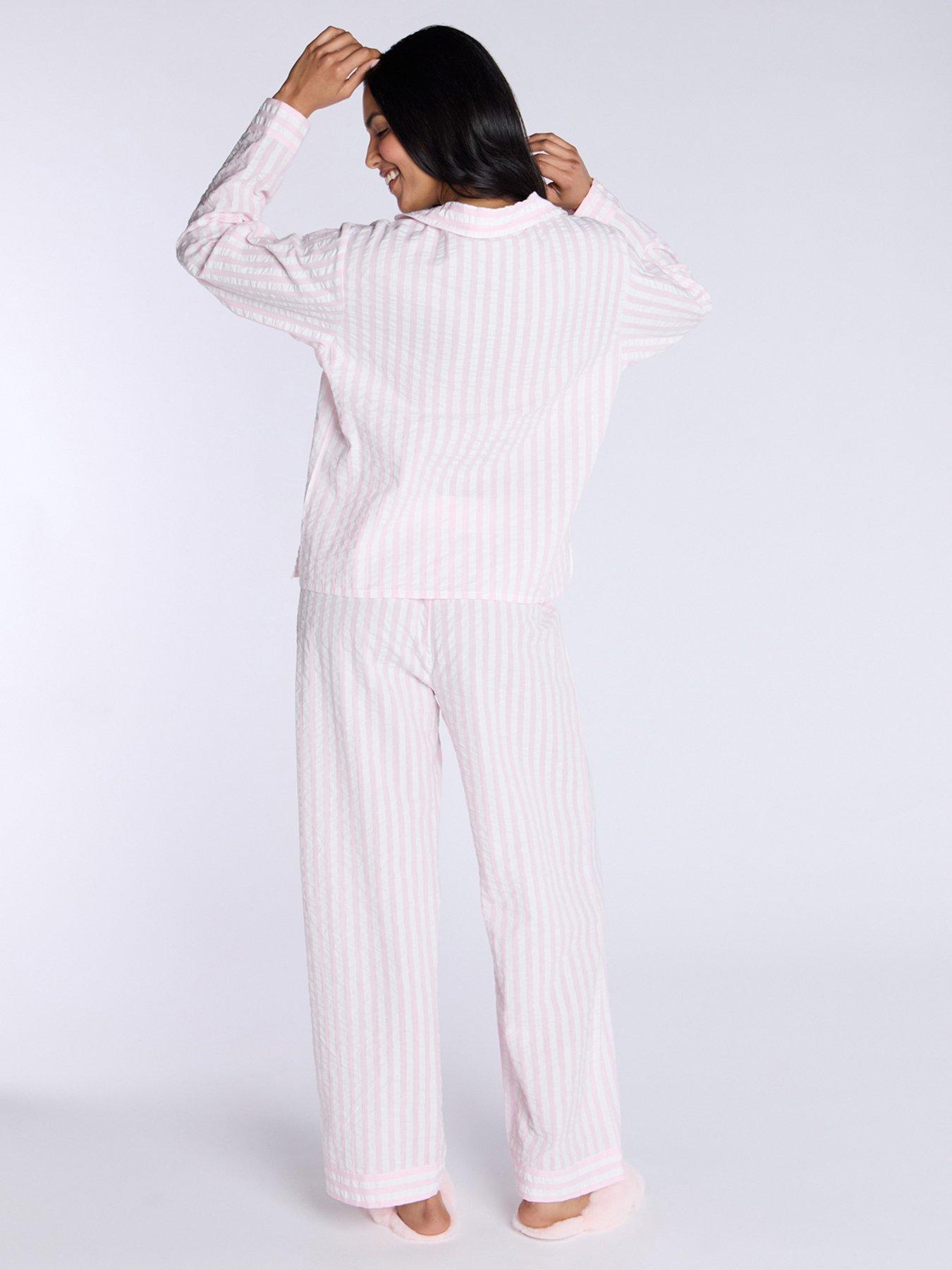  image of boux-avenue-seersucker-stripe-revere-amp-pant-set-powder-pink