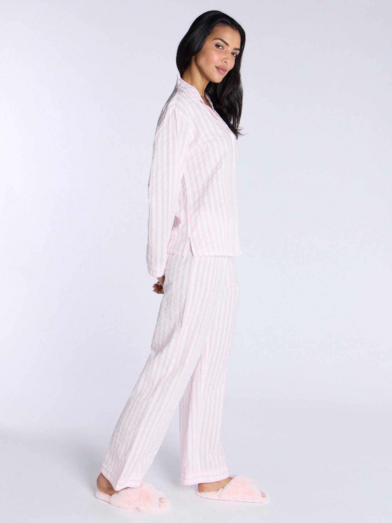  image of boux-avenue-seersucker-stripe-revere-amp-pant-set-powder-pink