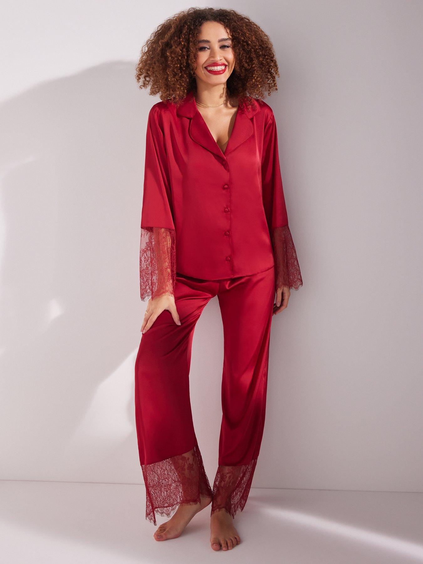 undefined Valentina Satin Ls Revere Set - Dark Red