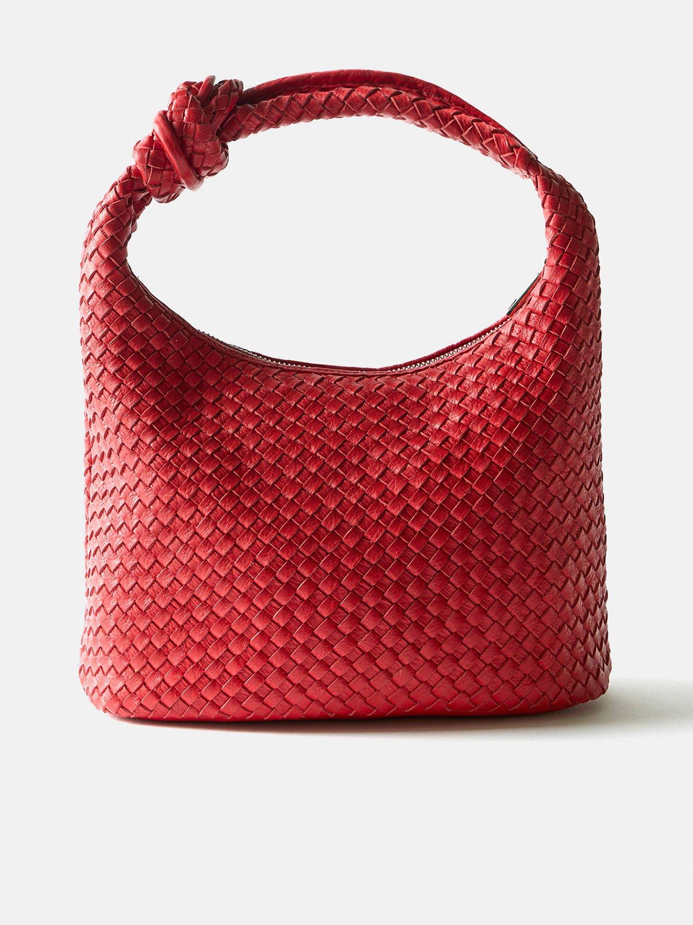 Image 1 of 4 of Mint Velvet Red Leather Woven Knot Grab Bag - Red