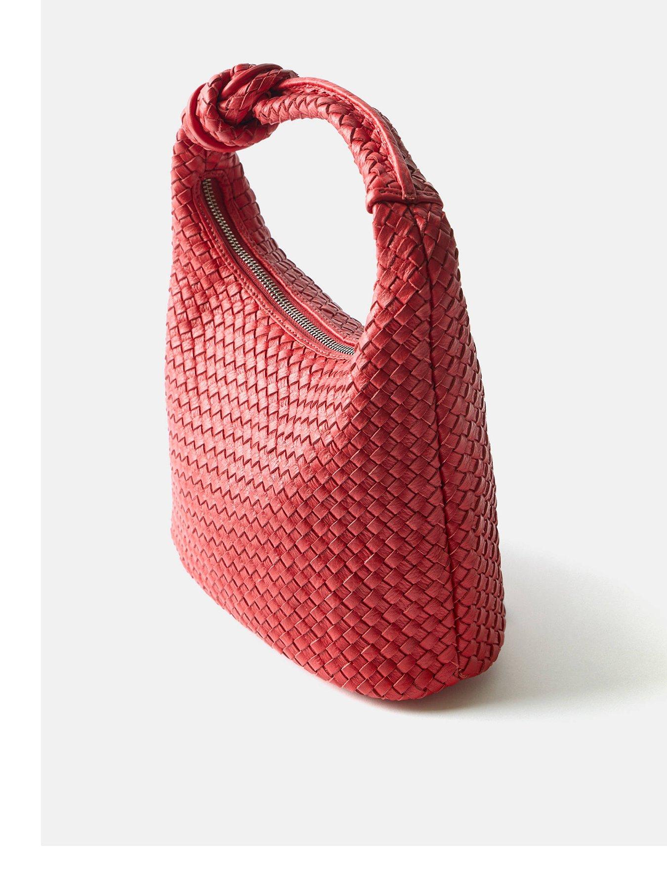 Image 3 of 4 of Mint Velvet Red Leather Woven Knot Grab Bag - Red
