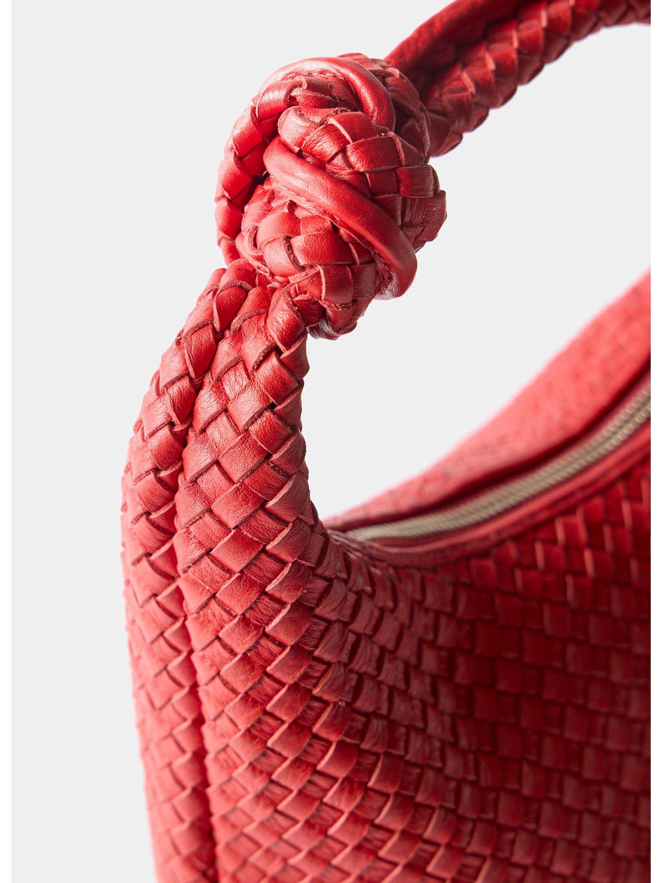 Image 4 of 4 of Mint Velvet Red Leather Woven Knot Grab Bag - Red