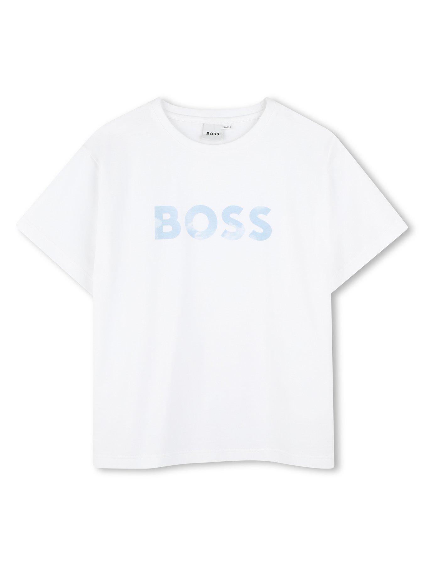  image of boss-boys-logo-t-shirt-and-shorts-set-navywhite