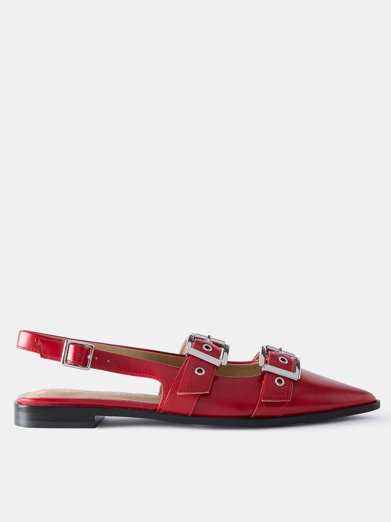  image of mint-velvet-ella-leather-buckled-flats-red