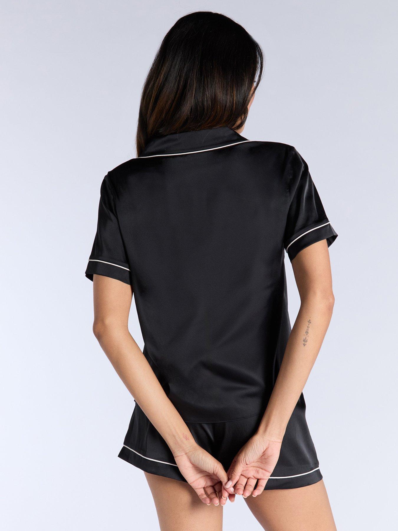 Image 2 of 5 of Boux Avenue Luxe Satin Short Sleeve Revere &amp; Short Set - Black