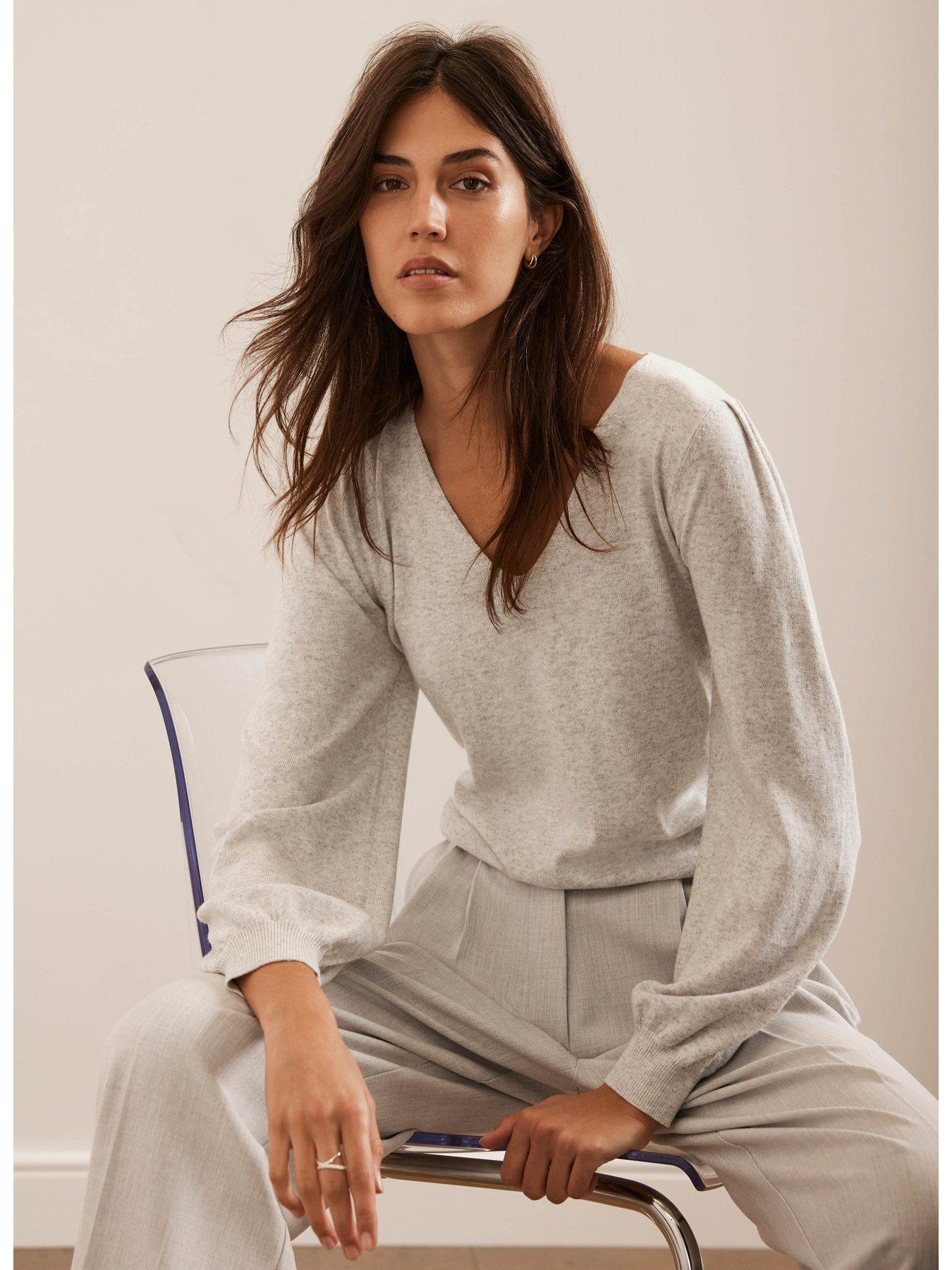  image of mint-velvet-v-neck-jumper-grey