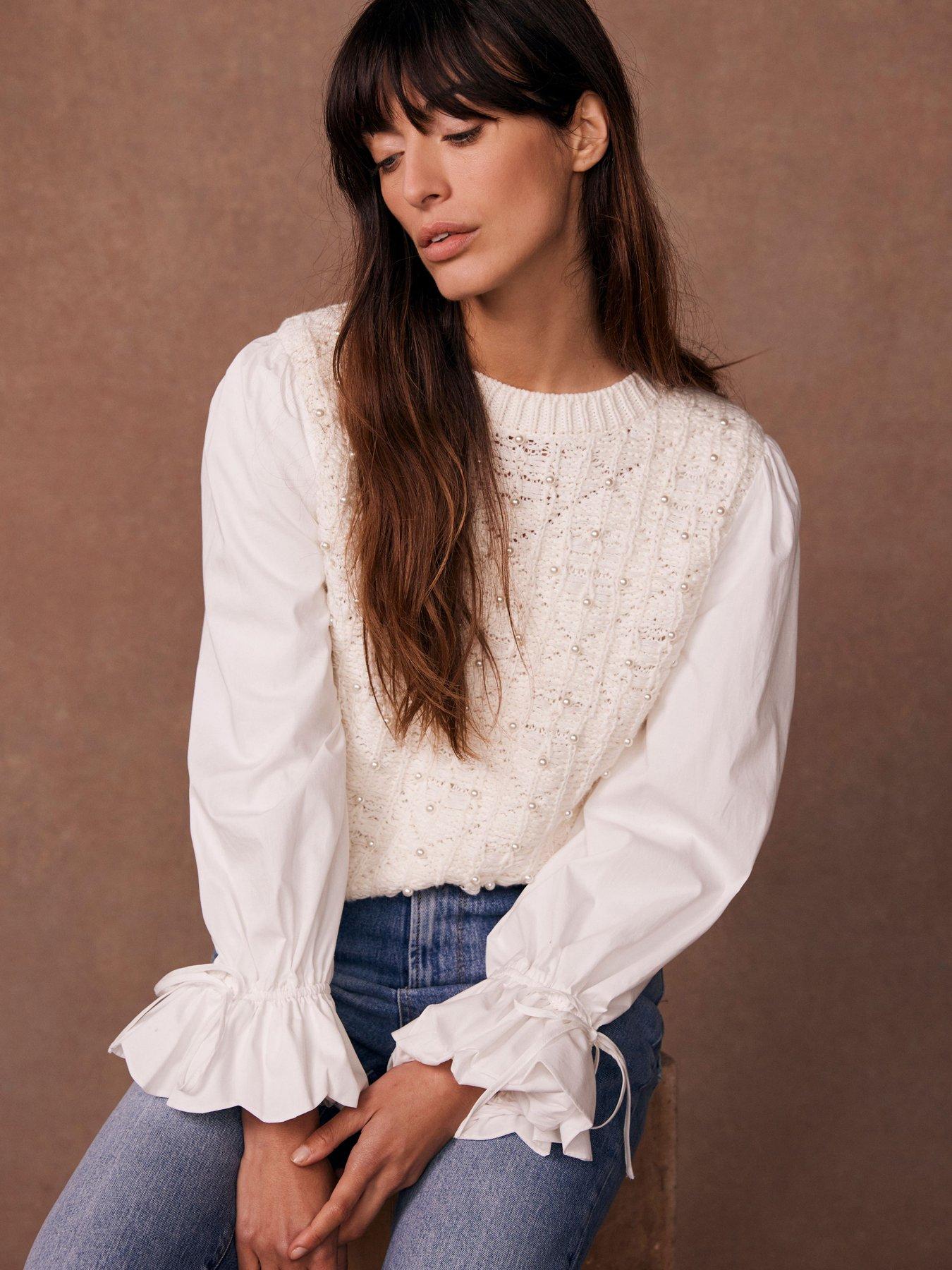 undefined Ivory Embellished Mix Jumper - Cream