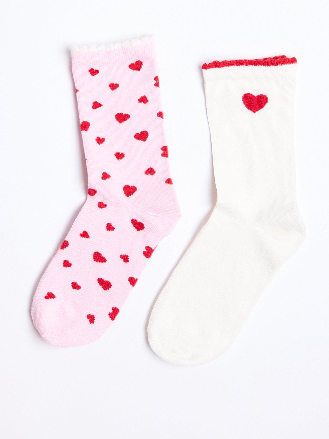  image of boux-avenue-heart-cotton-2-pack-ankle-socks-pink-mix