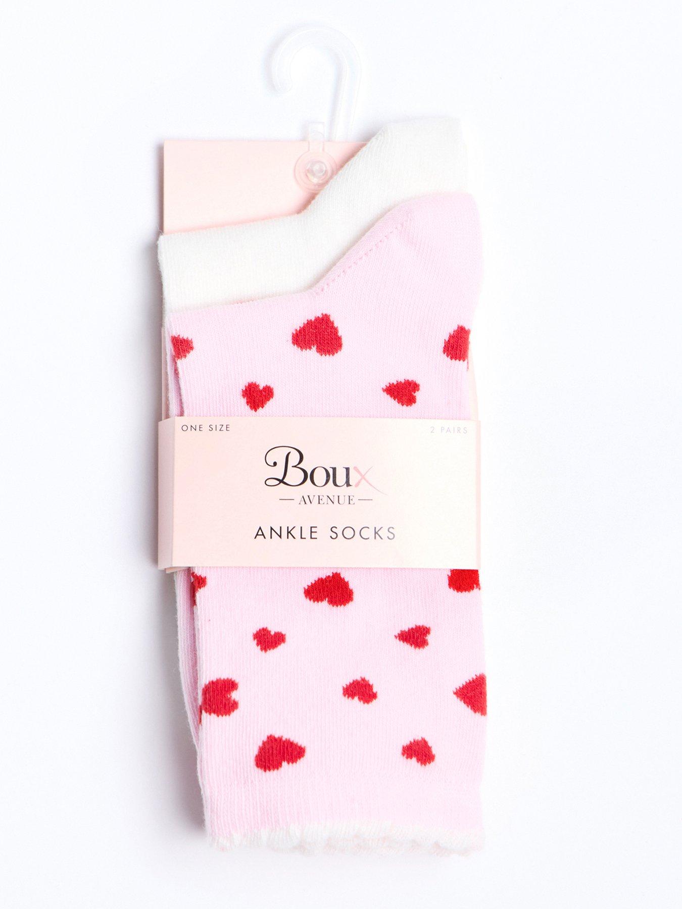  image of boux-avenue-heart-cotton-2-pack-ankle-socks-pink-mix