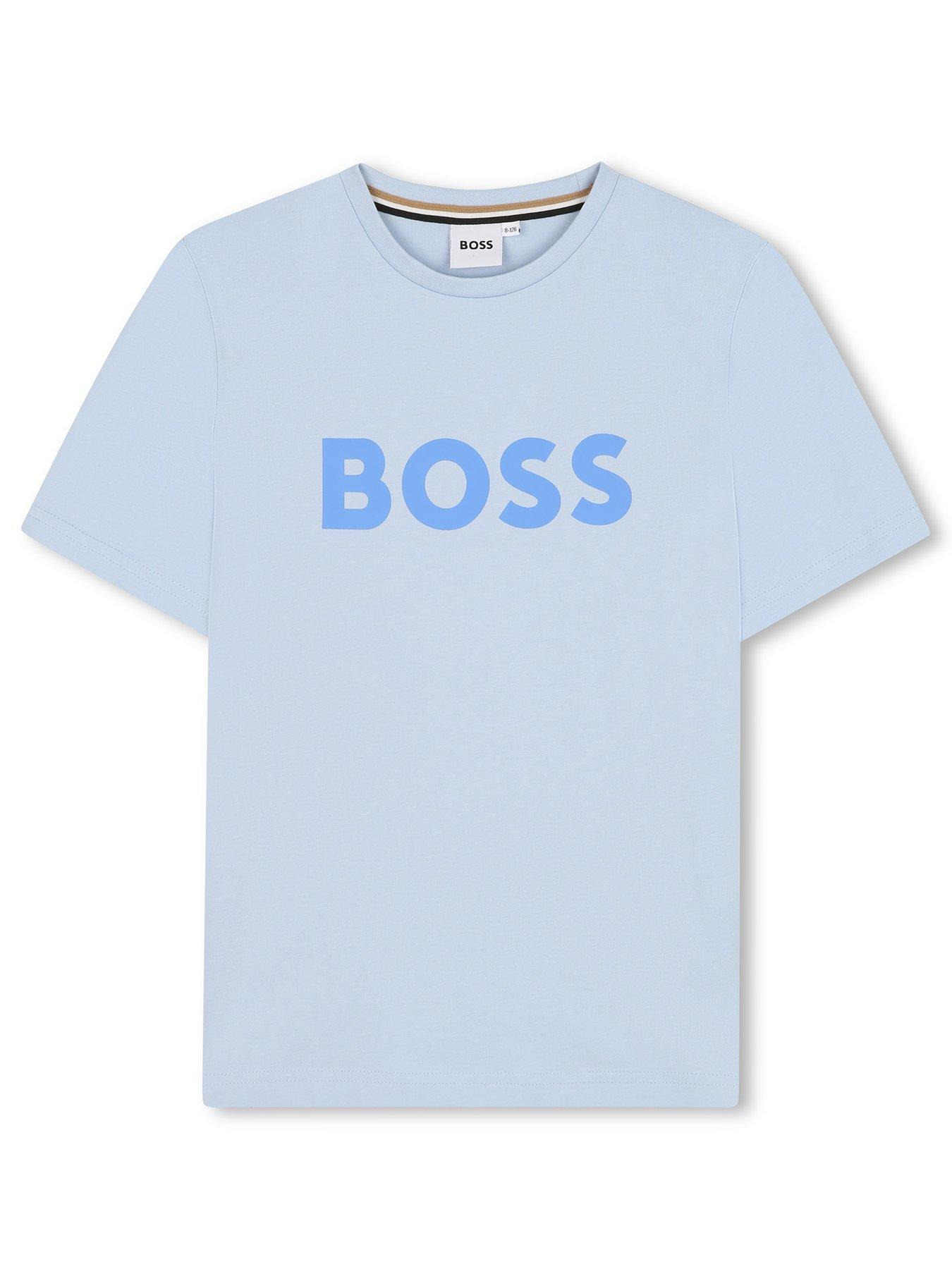 BOSS Boys Short Sleeve Large Logo T-Shirt - Light Blue