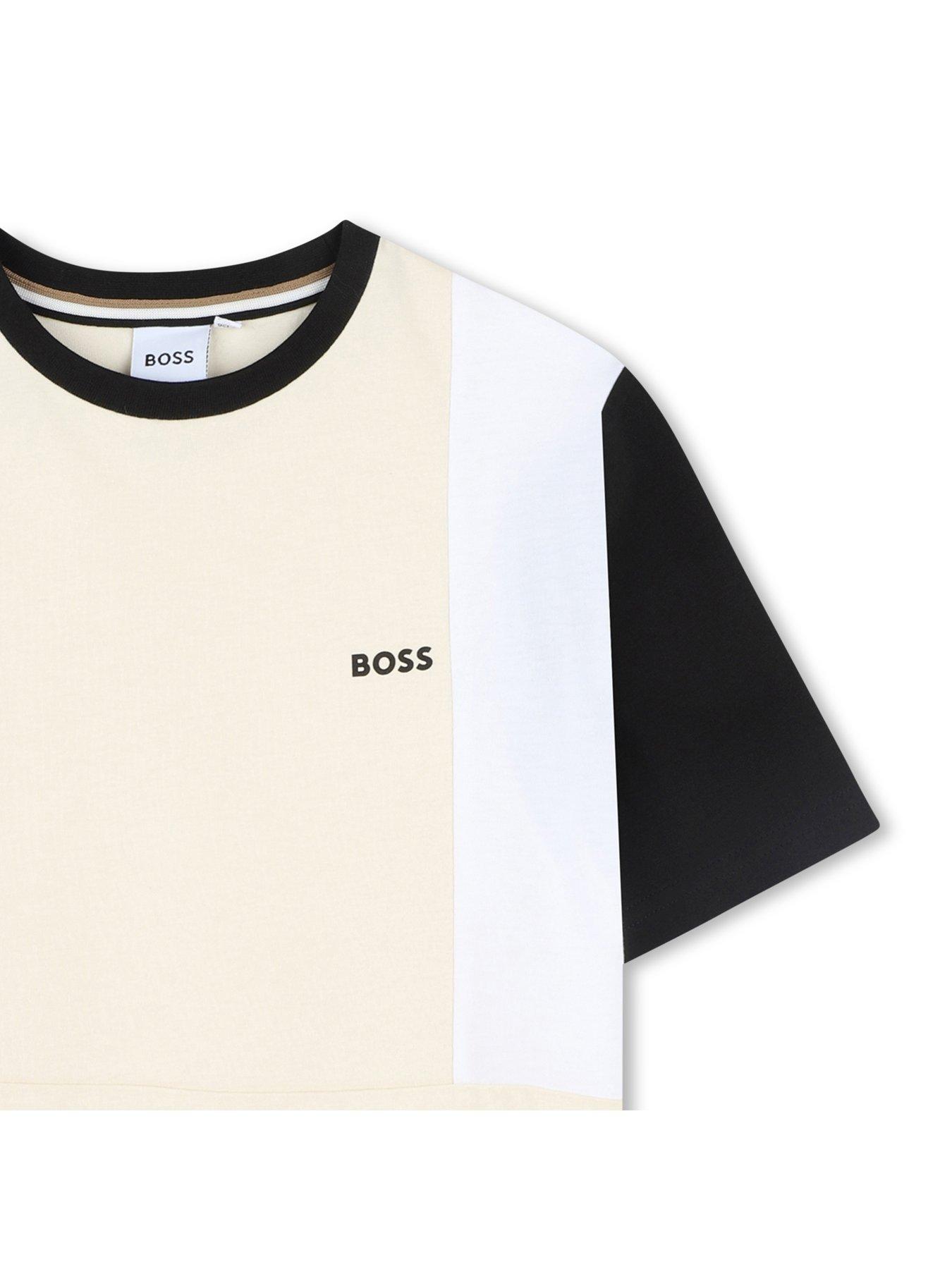  image of boss-boys-colour-block-short-sleeve-t-shirt-beige