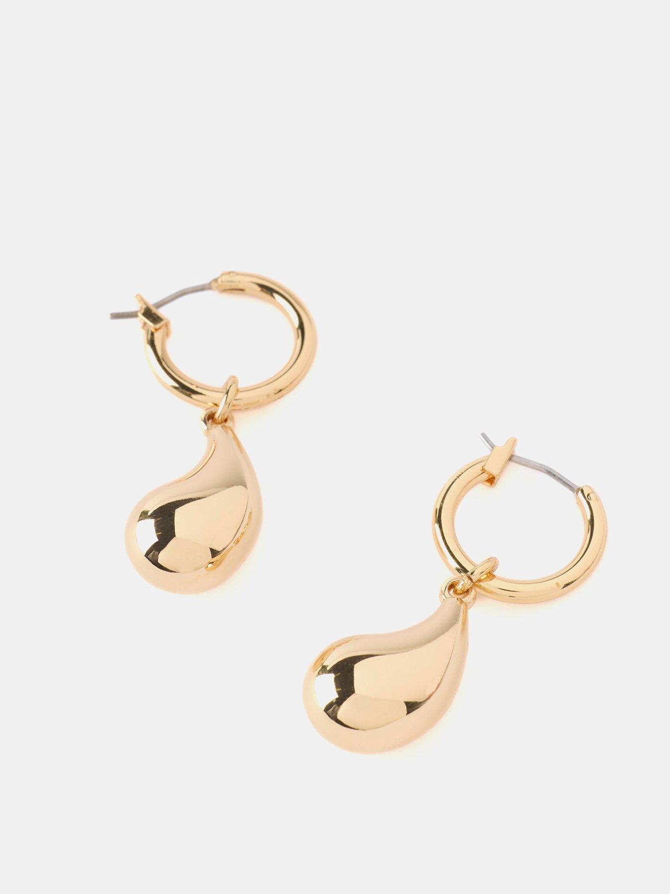  image of mint-velvet-gold-tone-drop-hoop-earrings-gold