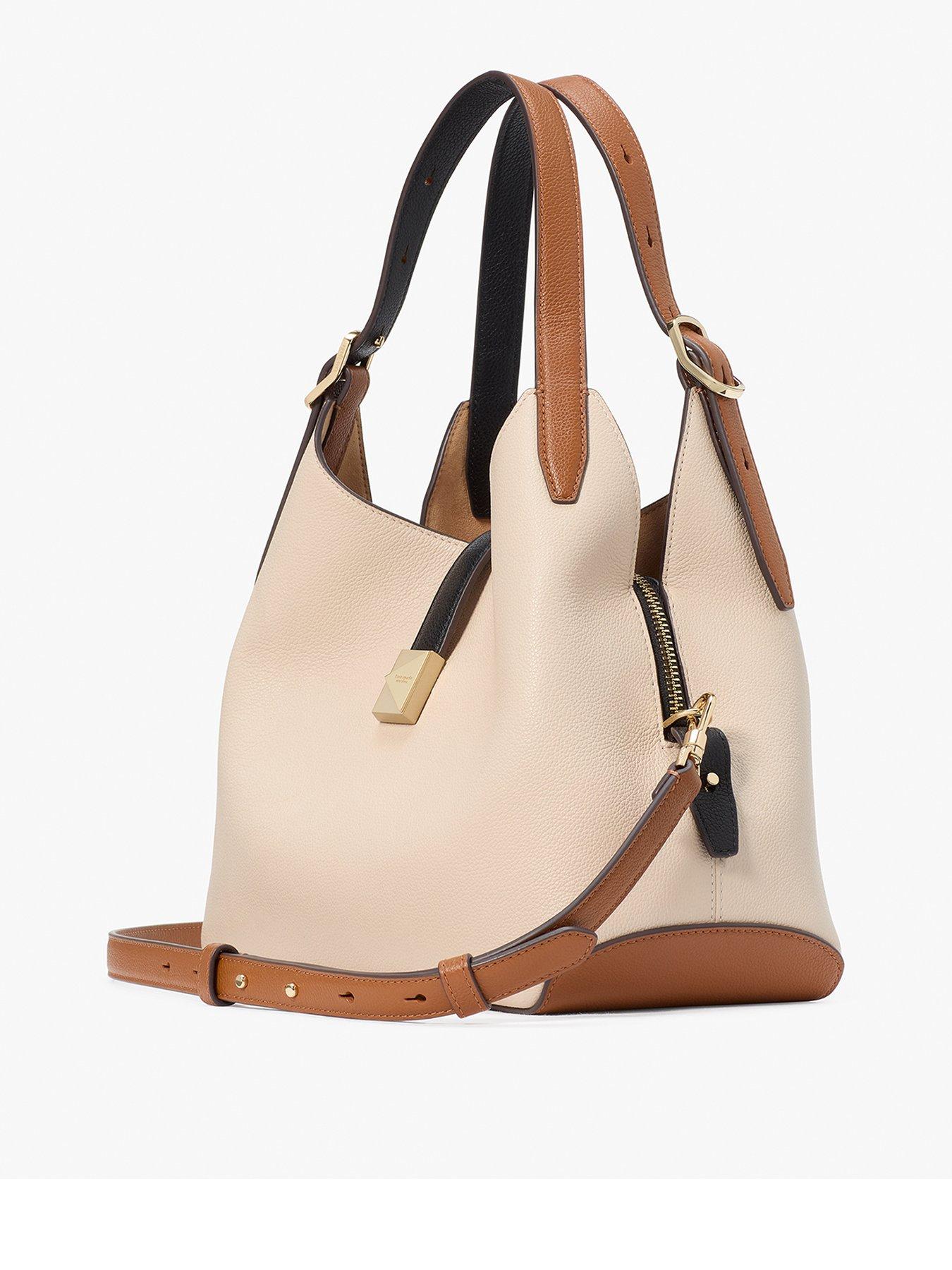 Image 3 of 3 of Kate Spade New York Deco Colorblocked Pebbled Leather Crossbody Bag Tote Bag - Beige