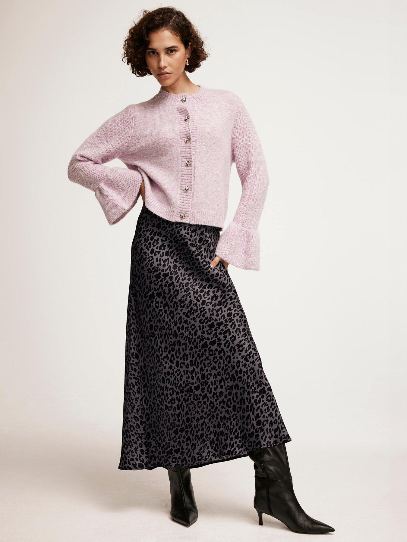 undefined Animal Print Slip Skirt - Grey