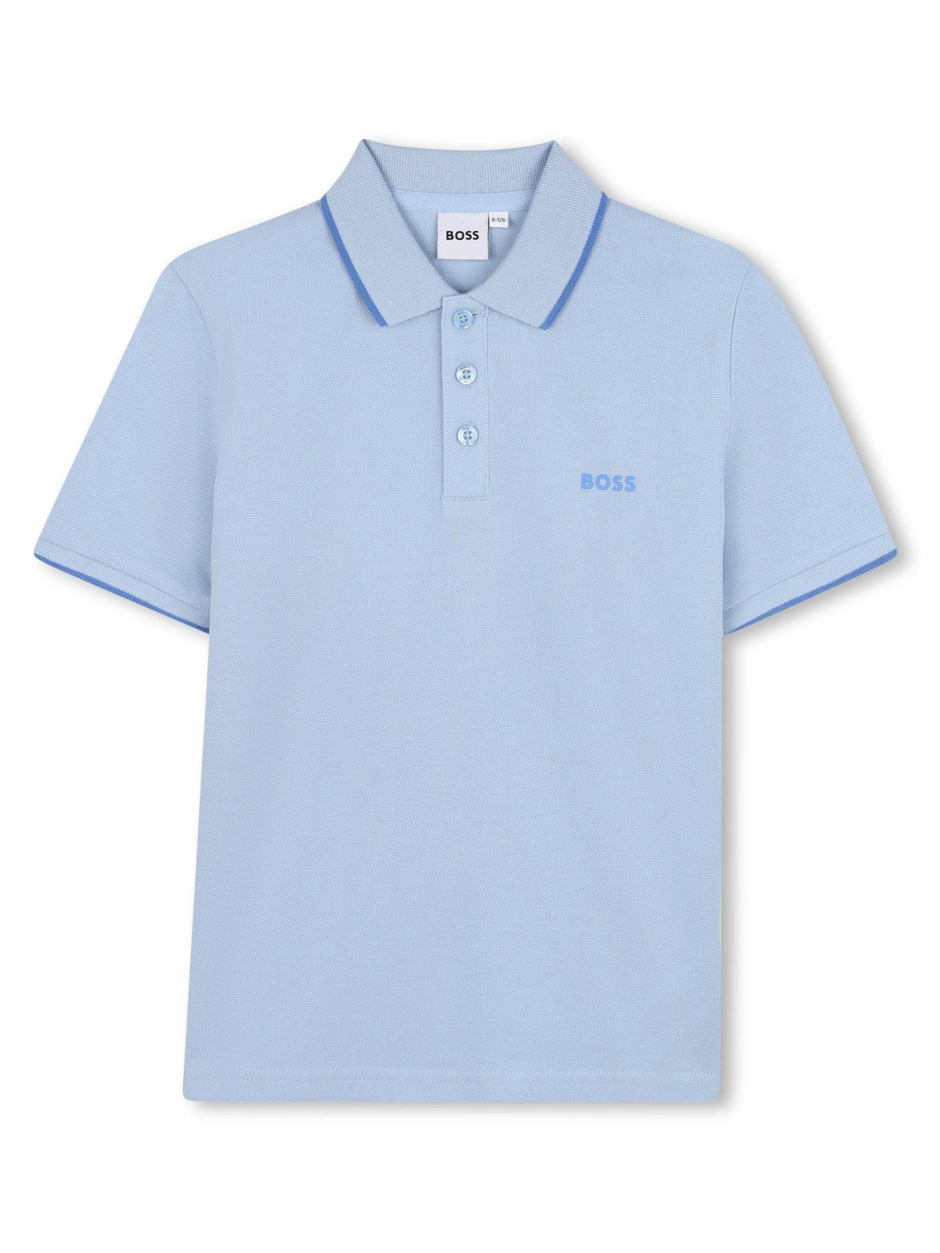 Image 1 of 2 of BOSS Boys Short Sleeve Logo Polo Shirt - Light Blue