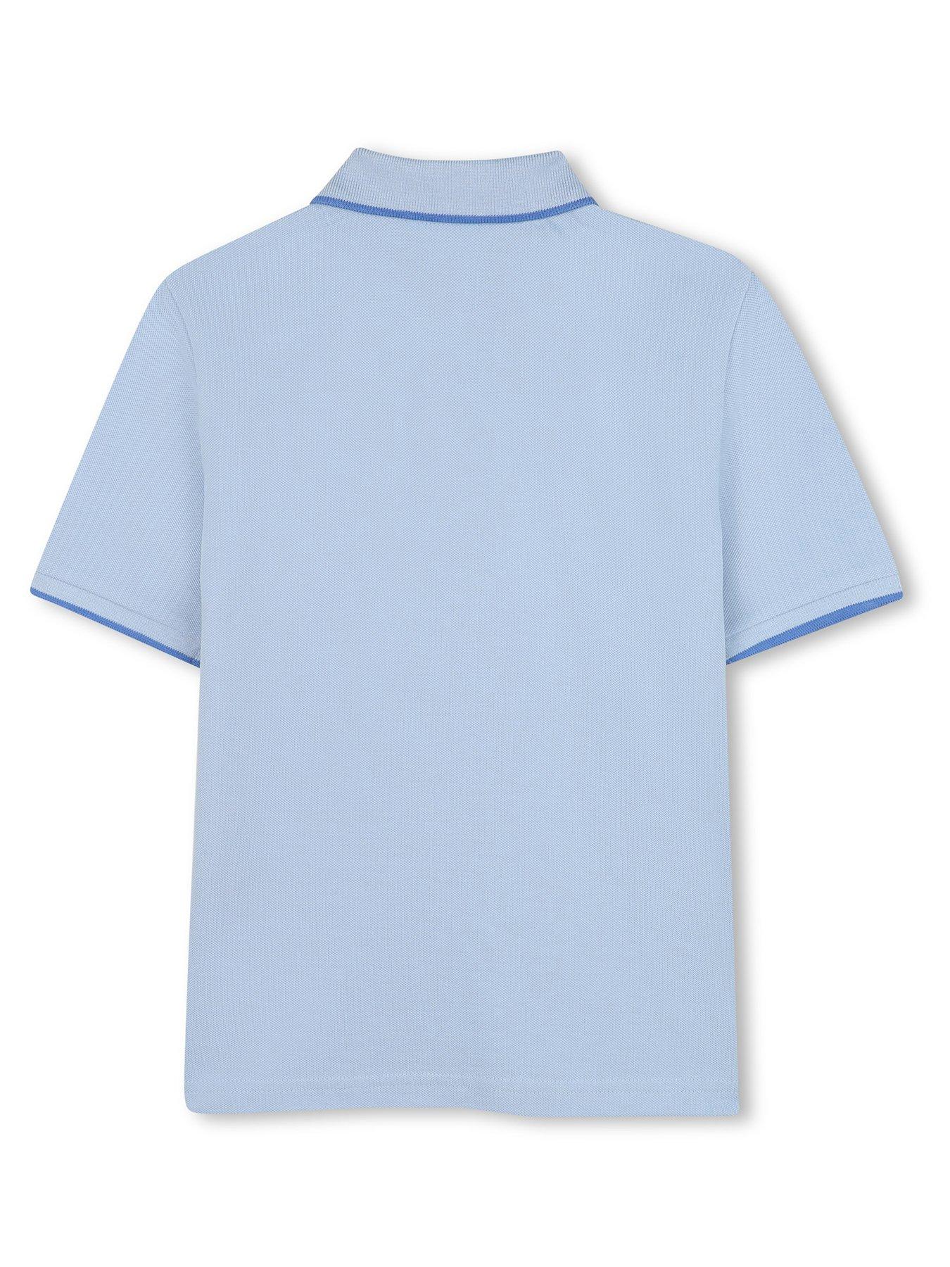 Image 2 of 2 of BOSS Boys Short Sleeve Logo Polo Shirt - Light Blue