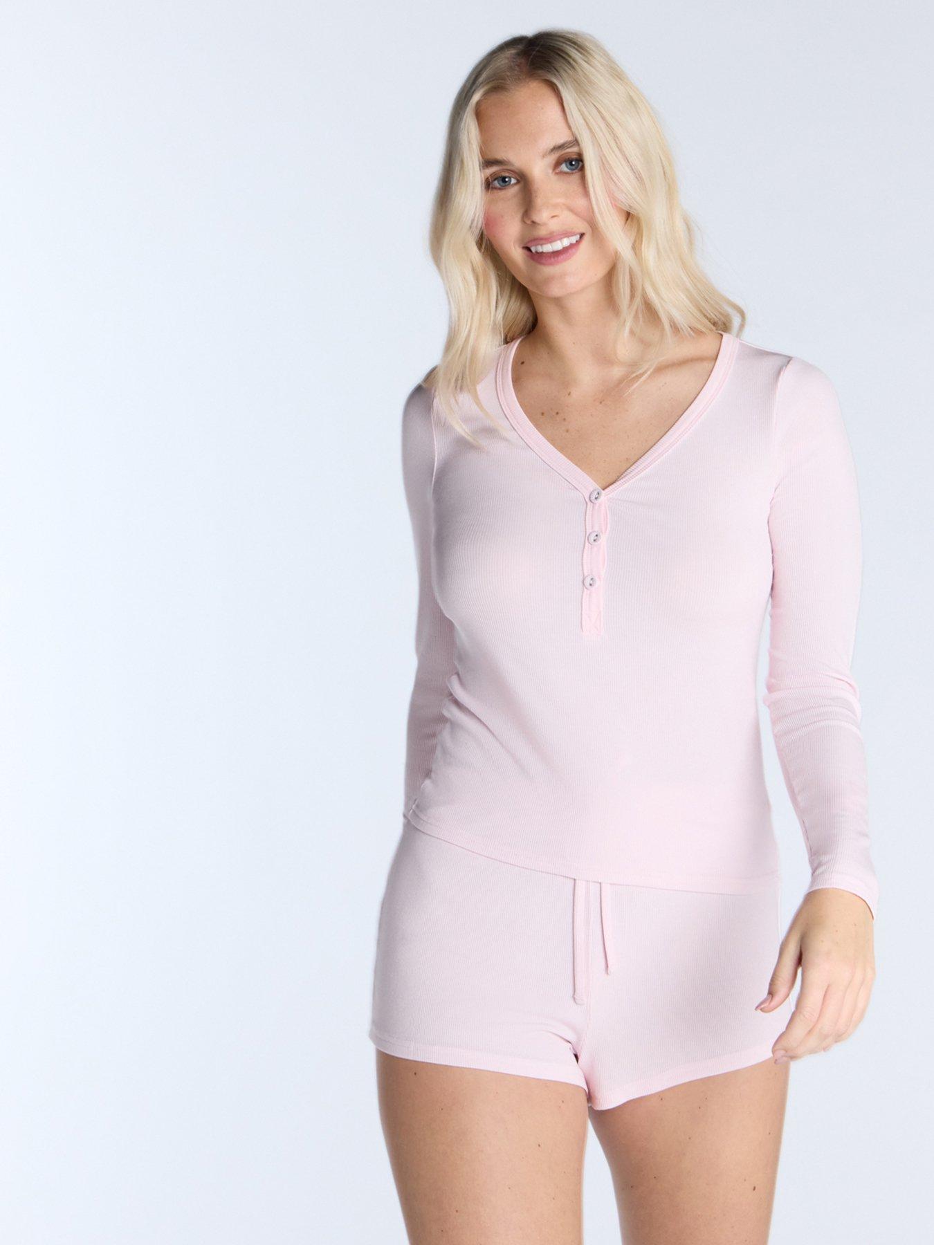 undefined Modal Ls Henley Top  &  Short Set - Powder Pink