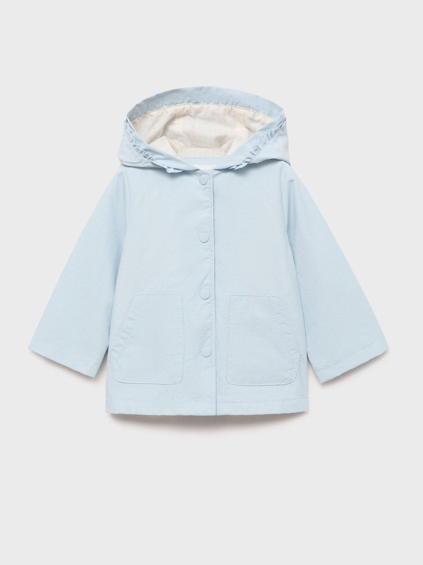  image of mango-younger-girls-frill-hooded-jacket-light-blue